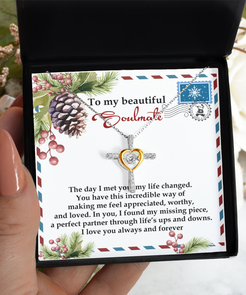 Soulmate, Wife, Girlfriend Romantic Gift - Perfect Partner -  Dancing Cross Pendant Necklace - Mallard Moon Gift Shop