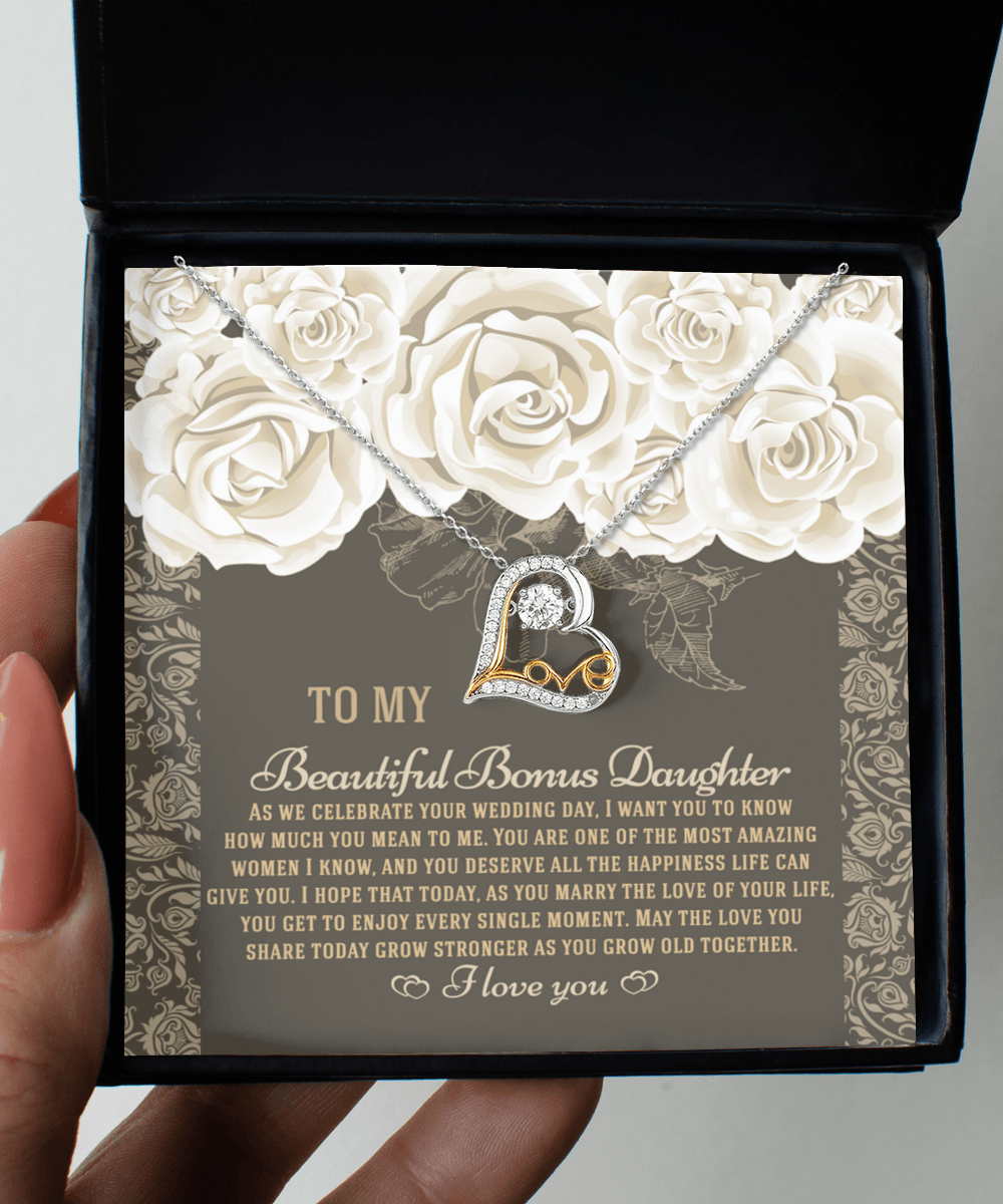 Bonus Daughter Wedding Day Gift - Grow Old Together - Love Dancing Heart Pendant Necklace - Mallard Moon Gift Shop
