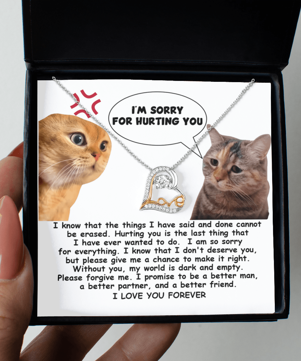 Apology Gift for Girlfriend, Wife, Soulmate - Sorry, Make It Right - Love Dancing Heart Pendant Necklace - Mallard Moon Gift Shop