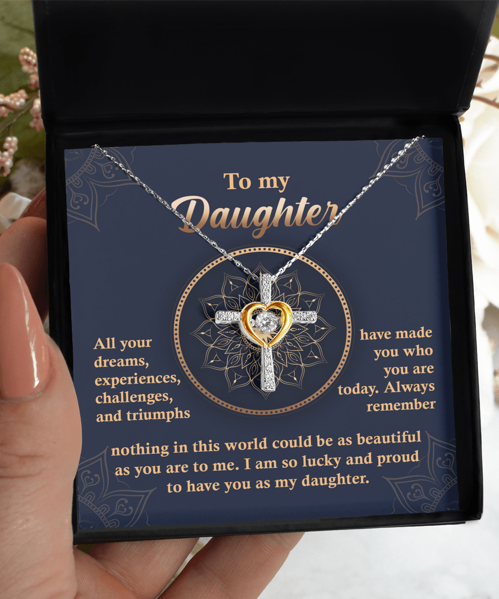 Daughter, Proud of You Cross Pendant Necklace Birthday Wedding Graduation Gift - Mallard Moon Gift Shop