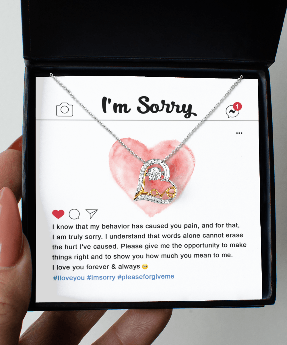 Apology Gift for Girlfriend, Wife, Soulmate - Sorry, Cannot Erase - Love Dancing Heart Pendant Necklace - Mallard Moon Gift Shop