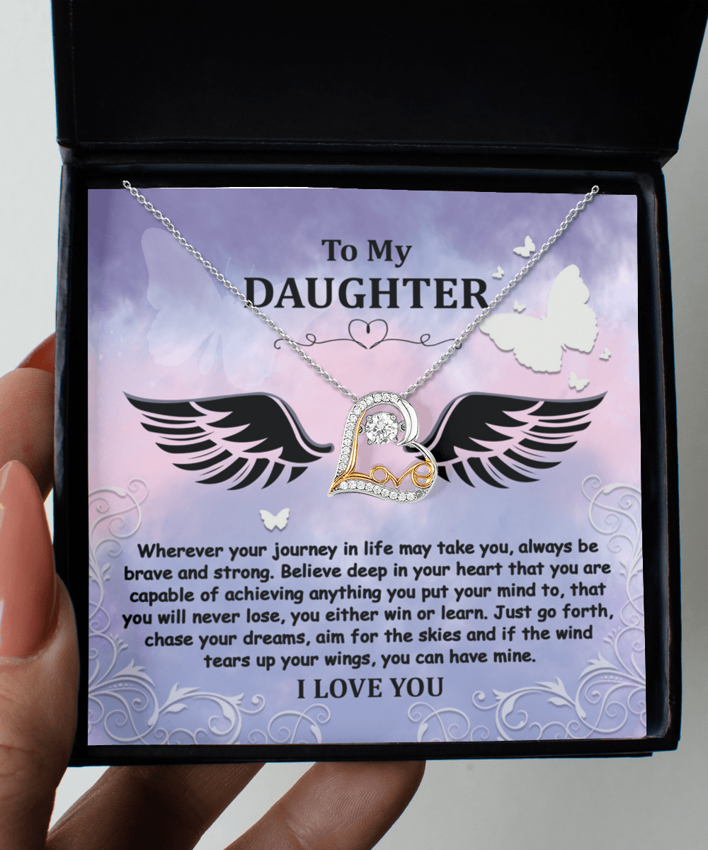 Daughter Gift for Birthday, Christmas, Graduation - Brave And Strong - Love Dancing Heart Pendant Necklace - Mallard Moon Gift Shop