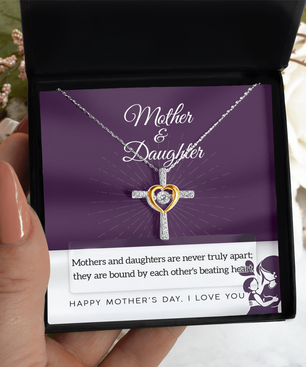 Mother's Day Gift - Mothers and Daughters are Never Truly Apart They are Bound by the Heart Cross Pendant Necklace - Mallard Moon Gift Shop