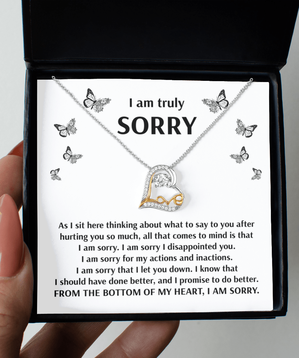 Apology Gift for Girlfriend, Wife, Soulmate - Sorry, Done Better - Love Dancing Heart Pendant Necklace - Mallard Moon Gift Shop