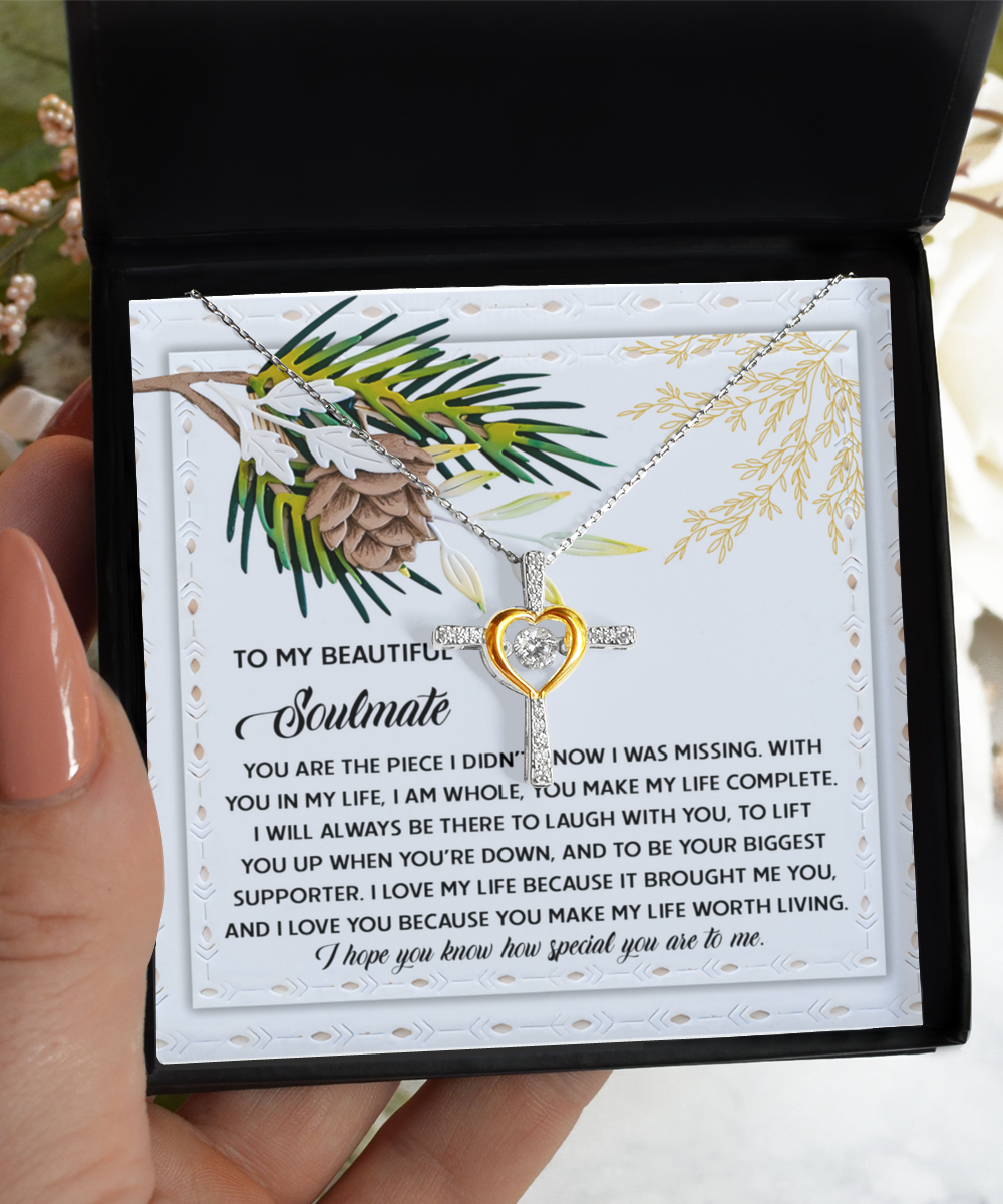 Soulmate, Wife, Girlfriend Romantic Gift - Biggest Supporter Dancing Cross Pendant Necklace - Mallard Moon Gift Shop