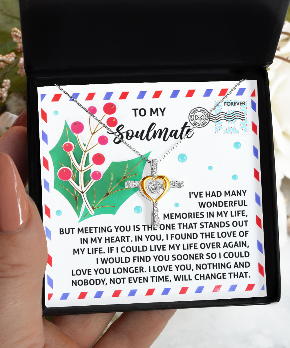 Soulmate, Wife, Girlfriend Romantic Gift - Love You Longer - Dancing Cross Pendant Necklace - Mallard Moon Gift Shop