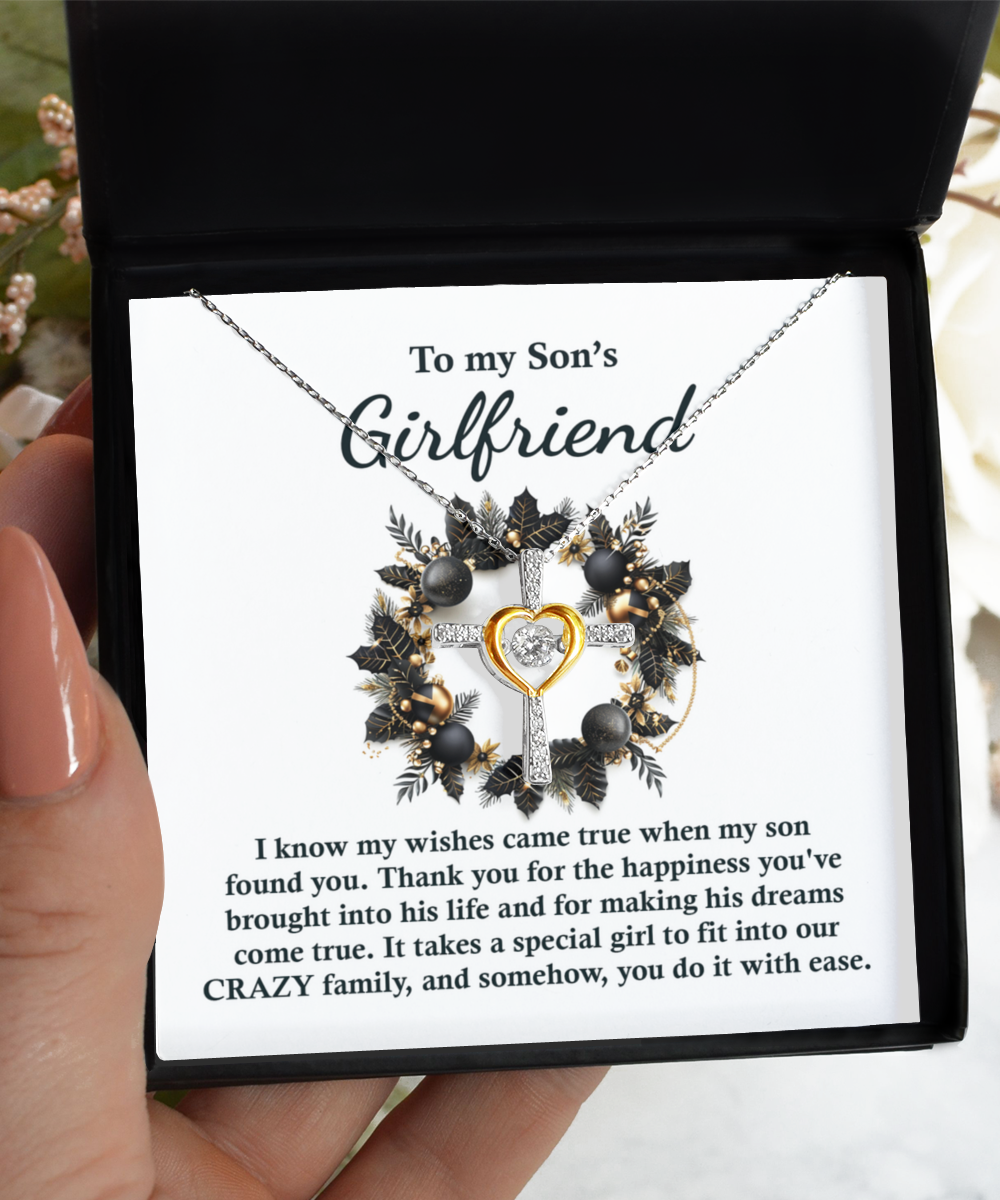 Gift for Son's Girlfriend - My Wishes Came True When He Found You - Dancing Cross Pendant Necklace - Mallard Moon Gift Shop
