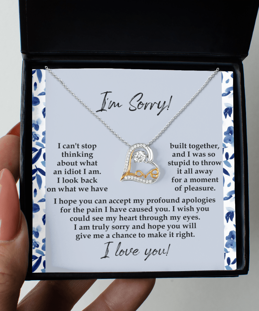 Apology Gift for Girlfriend, Wife, Soulmate - Sorry, Through My Eyes - Love Dancing Heart Pendant Necklace - Mallard Moon Gift Shop