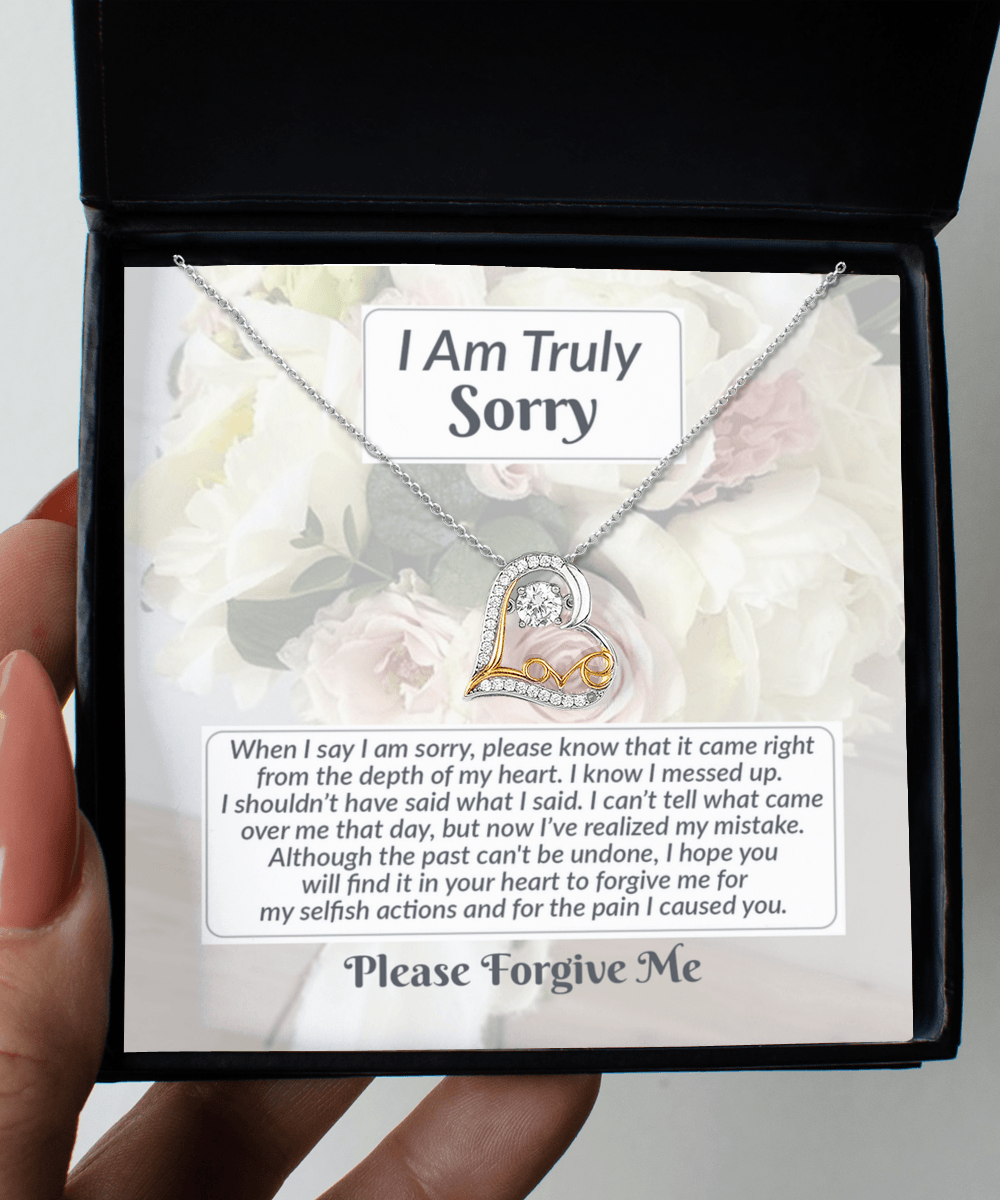 Apology Gift for Girlfriend, Wife, Soulmate - Sorry, What I Said - Love Dancing Heart Pendant Necklace - Mallard Moon Gift Shop