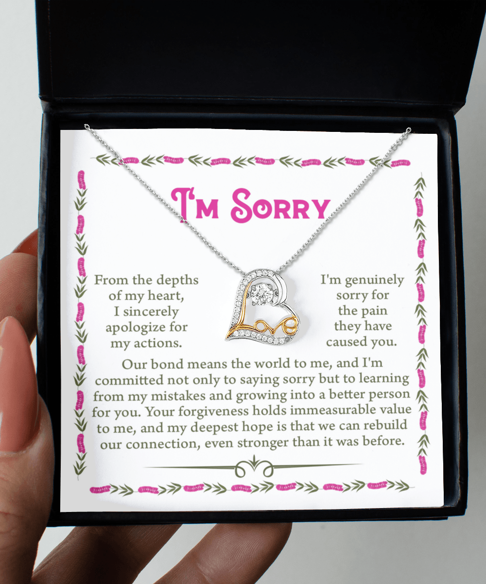 Gift for Girlfriend, Wife - Sorry, A Better Person - Love Dancing Heart Pendant Necklace - Mallard Moon Gift Shop