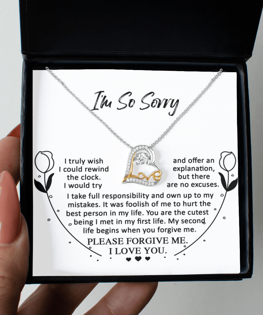 Apology Gift for Girlfriend, Wife, Soulmate - Sorry, My First Life - Love Dancing Heart Pendant Necklace - Mallard Moon Gift Shop