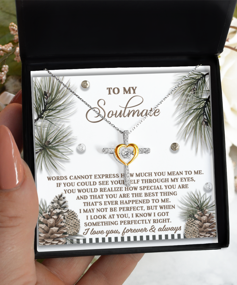Soulmate, Wife, Girlfriend Romantic Gift - Perfectly Right - Dancing Cross Pendant Necklace - Mallard Moon Gift Shop