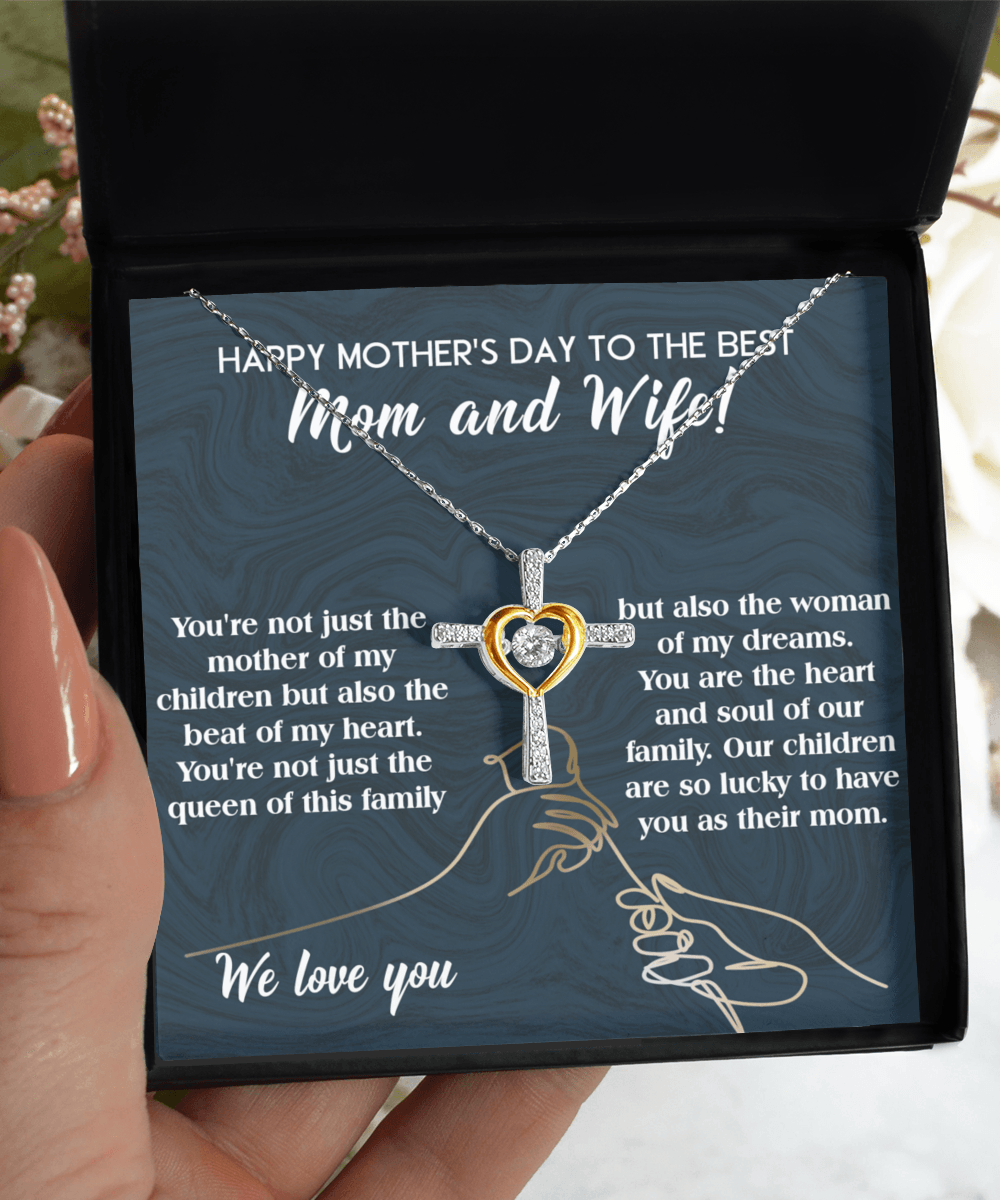 Happy Mother's Day to the Best Mom and Wife Cross Pendant Necklace - Mallard Moon Gift Shop