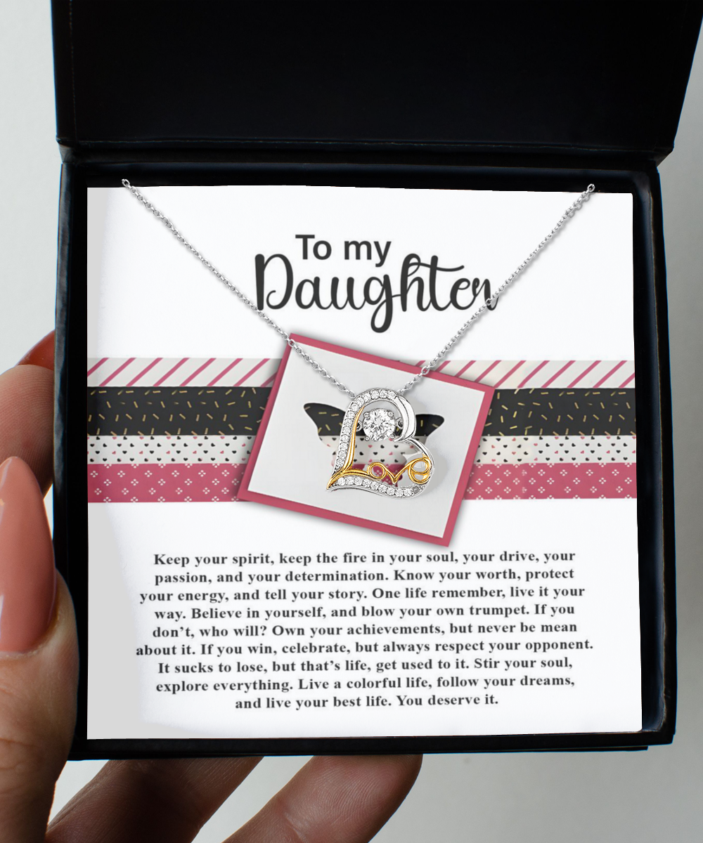 Daughter Birthday, Graduation, Christmas Inspirational Gift  - Keep The Fire - Love Dancing Heart Pendant Necklace - Mallard Moon Gift Shop