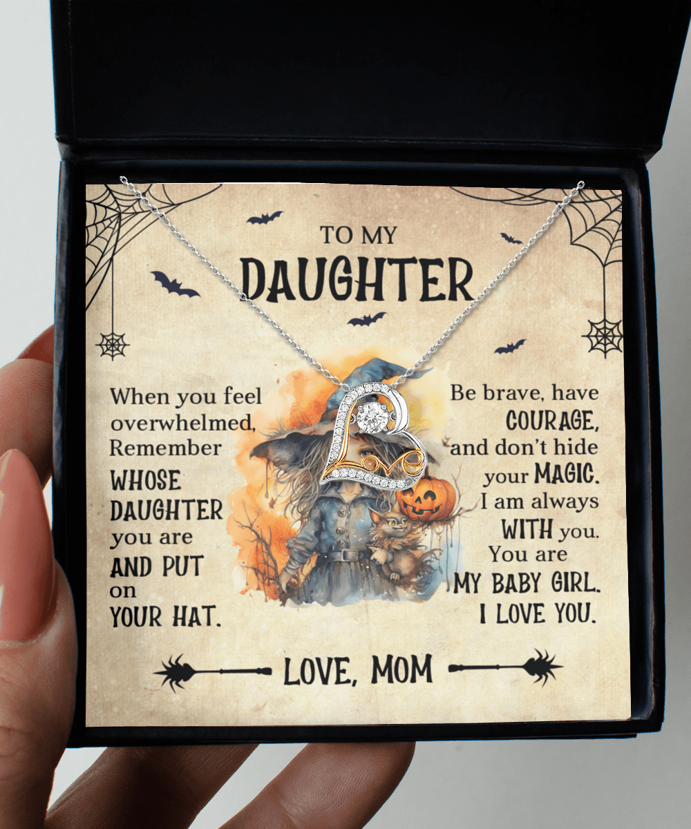 Daughter Halloween Inspired - Put Your Hat On and Don't Hide Your Magic Love Dancing Heart Necklace - Mallard Moon Gift Shop