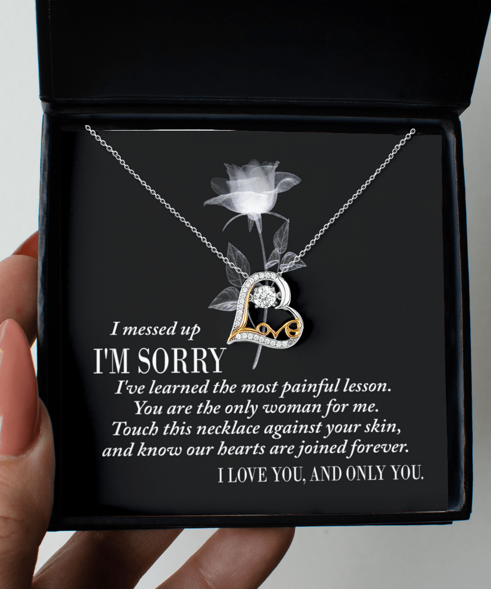 Apology Gift for Girlfriend, Wife, Soulmate - Sorry, Painful Lesson - Love Dancing Heart Pendant Necklace - Mallard Moon Gift Shop