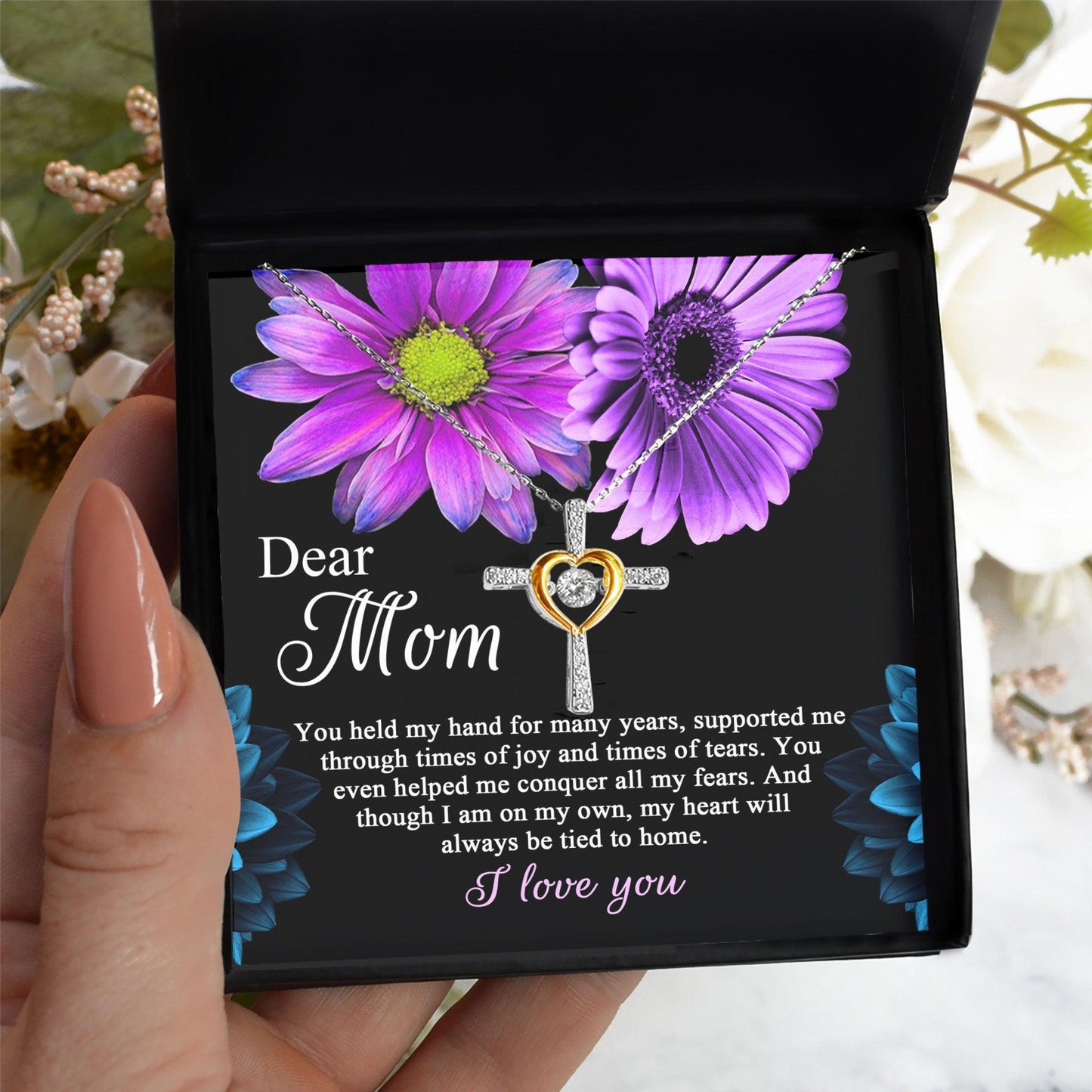 Dear Mom You Held My Hand Through the Years Cross Pendant Necklace - Mallard Moon Gift Shop