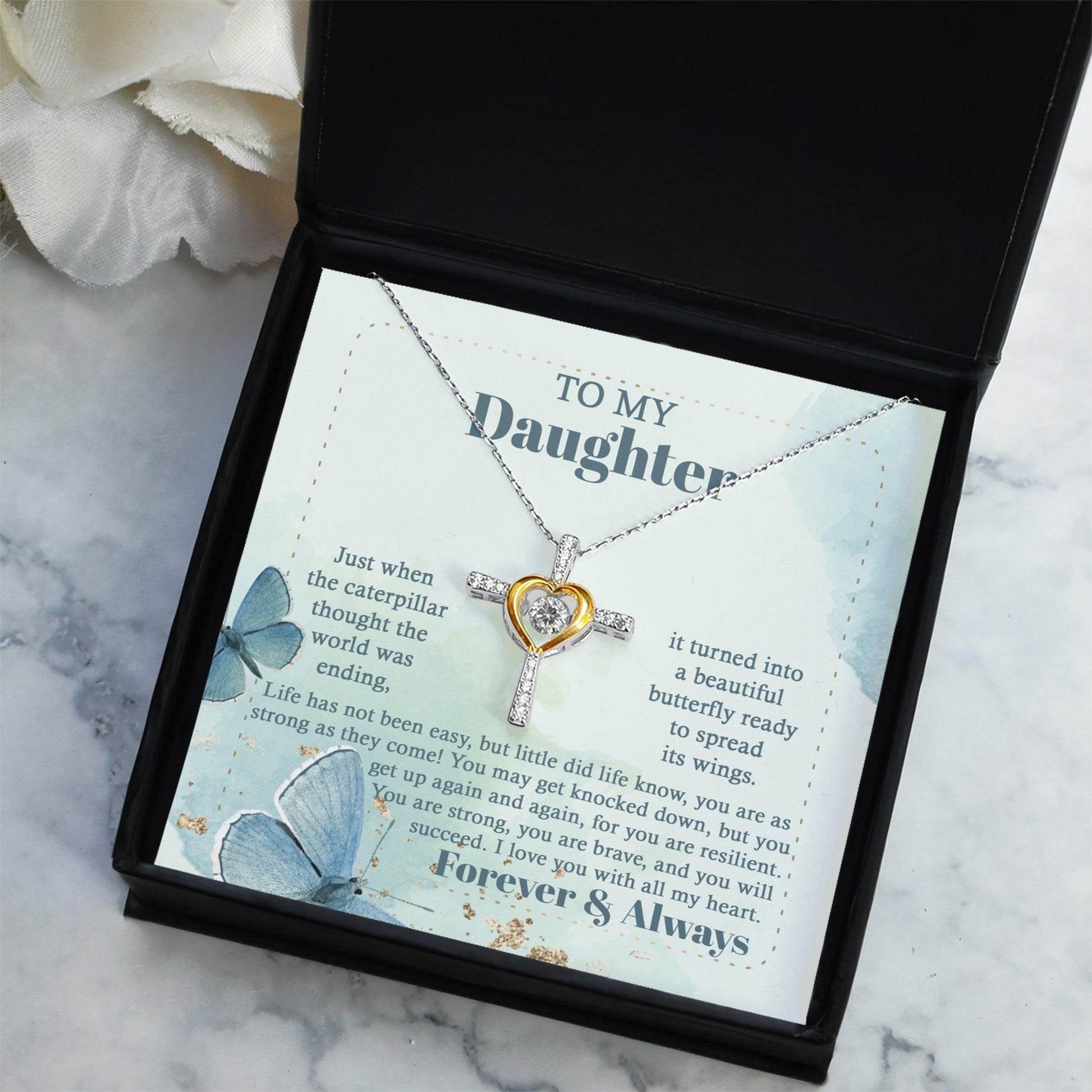 Daughter Gift for Birthday, Christmas, Graduation - Beautiful Butterfly- Cross Pendant Necklace - Mallard Moon Gift Shop
