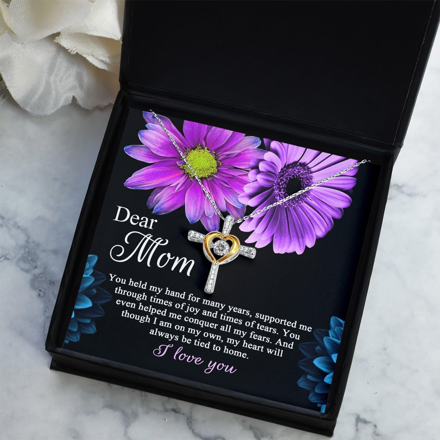 Dear Mom You Held My Hand Through the Years Cross Pendant Necklace - Mallard Moon Gift Shop