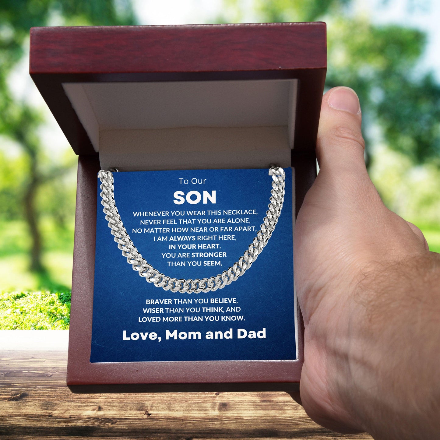 Gift for Son From Mom and Dad Cuban Chain Link Necklace - Mallard Moon Gift Shop