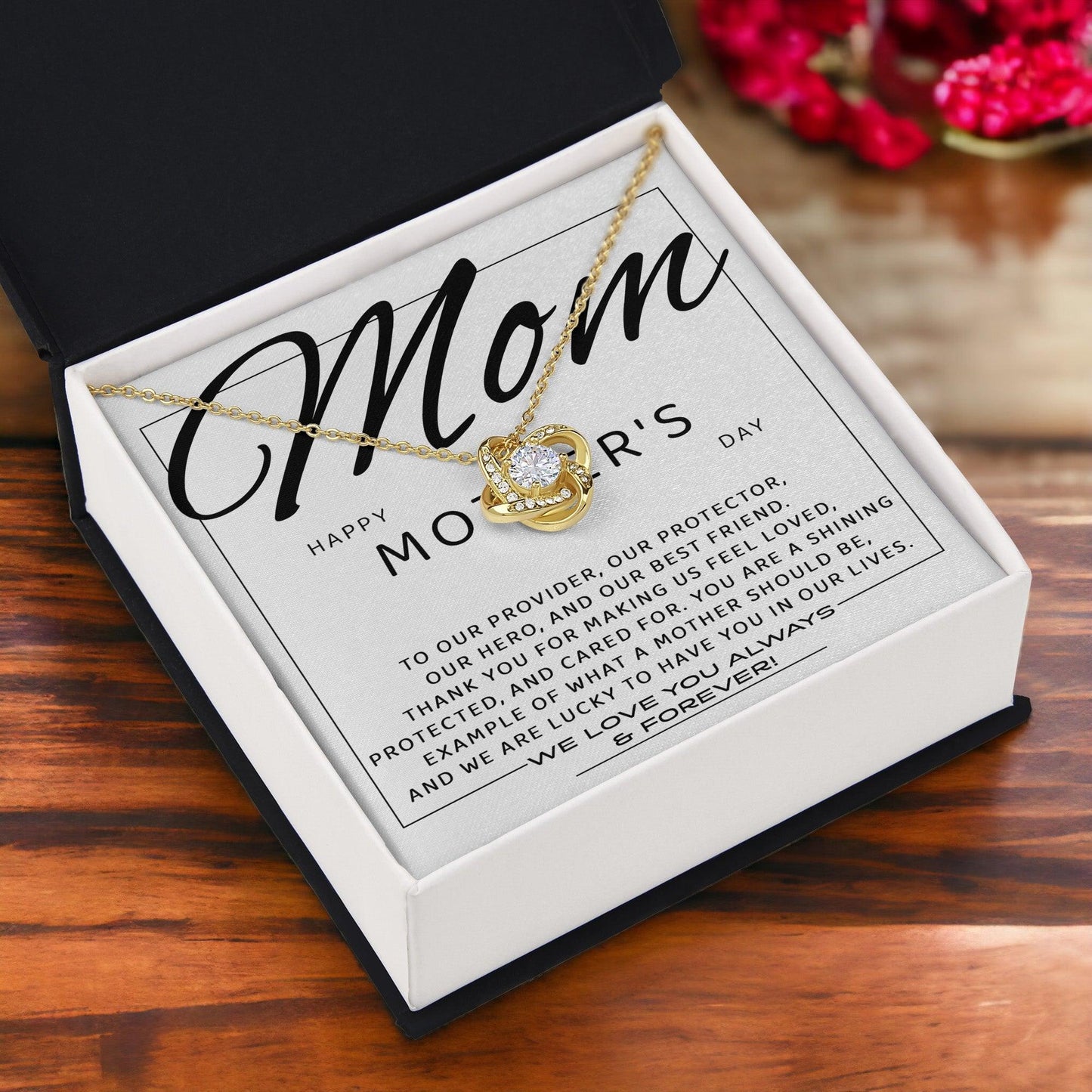 Mom - Happy Mother's Day from All of Us You Are Our Protector, Hero and Best Friend Love Knot Necklace - Mallard Moon Gift Shop