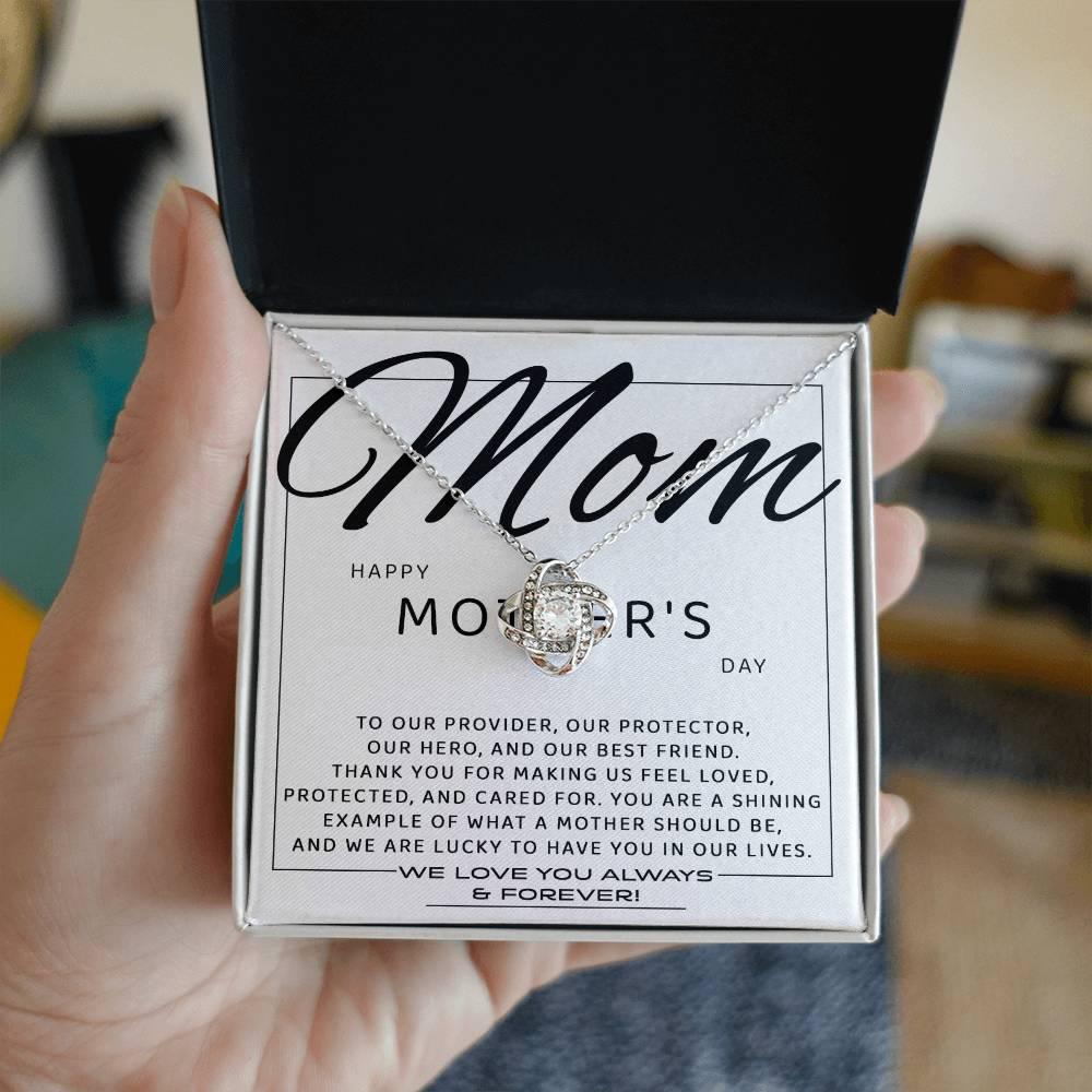 Mom - Happy Mother's Day from All of Us You Are Our Protector, Hero and Best Friend Love Knot Necklace - Mallard Moon Gift Shop