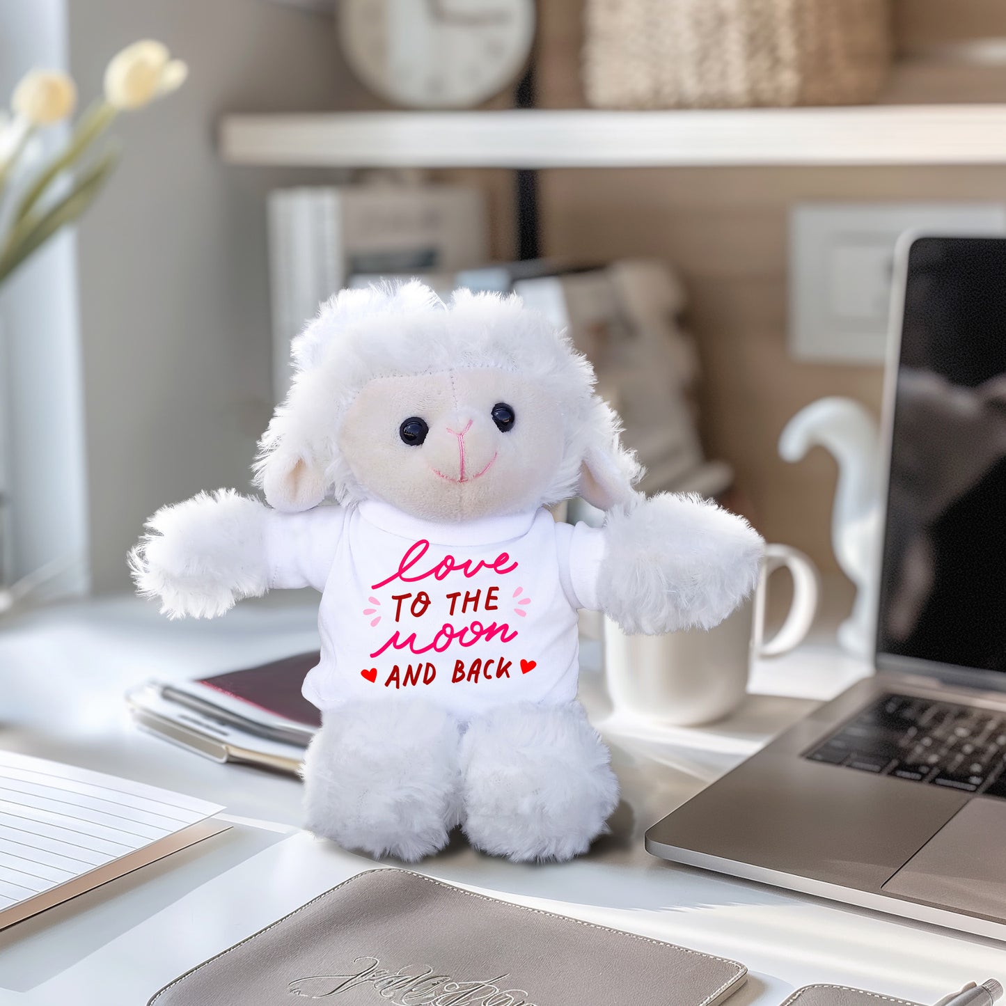 Love You to the Moon and Back - Plush Lamb, Panda, or Teddy Bear with Tee Shirt Romantic Gift for Sweetheart - Mallard Moon Gift Shop