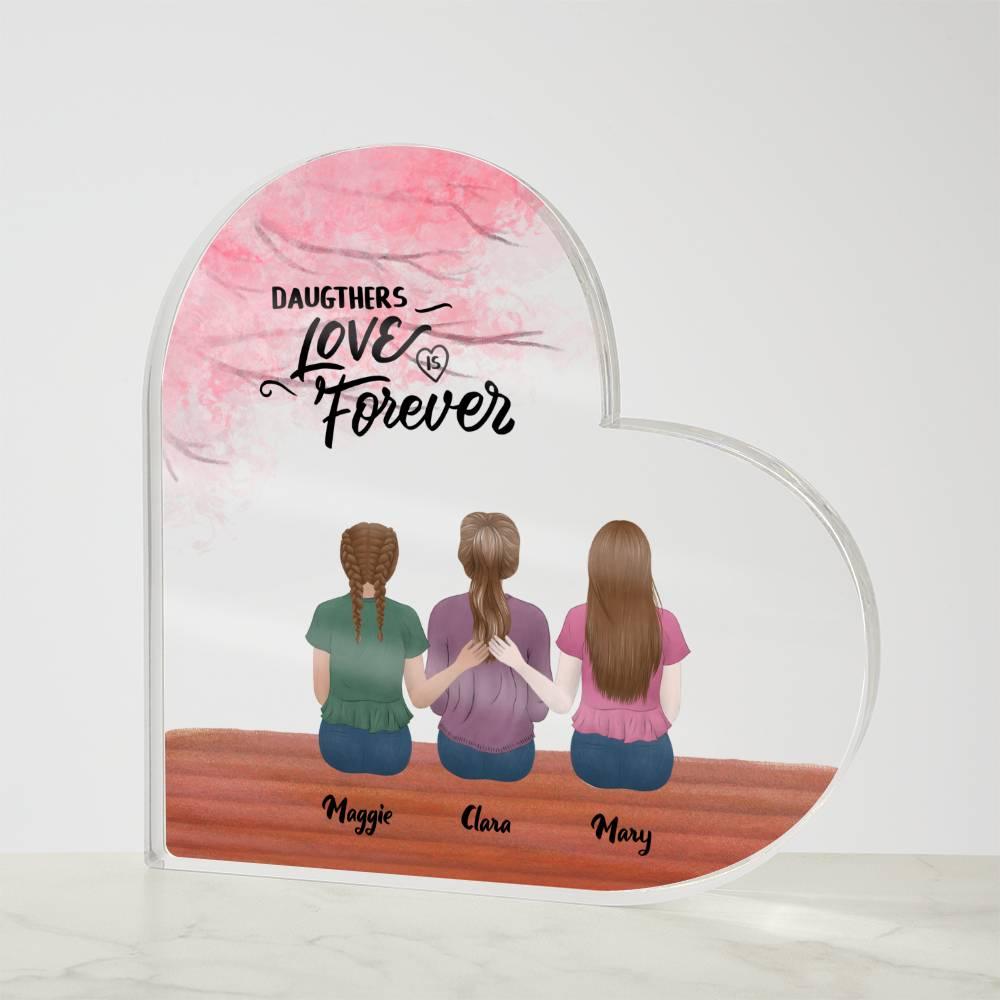 Mother and Daughters Personalized Acrylic Heart Plaque - Mallard Moon Gift Shop