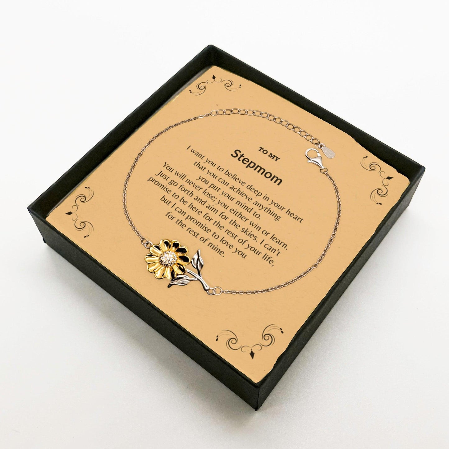 Motivational Stepmom Sunflower Bracelet - I can promise to love you for the rest of my life, Birthday, Christmas Holiday Jewelry Gift - Mallard Moon Gift Shop