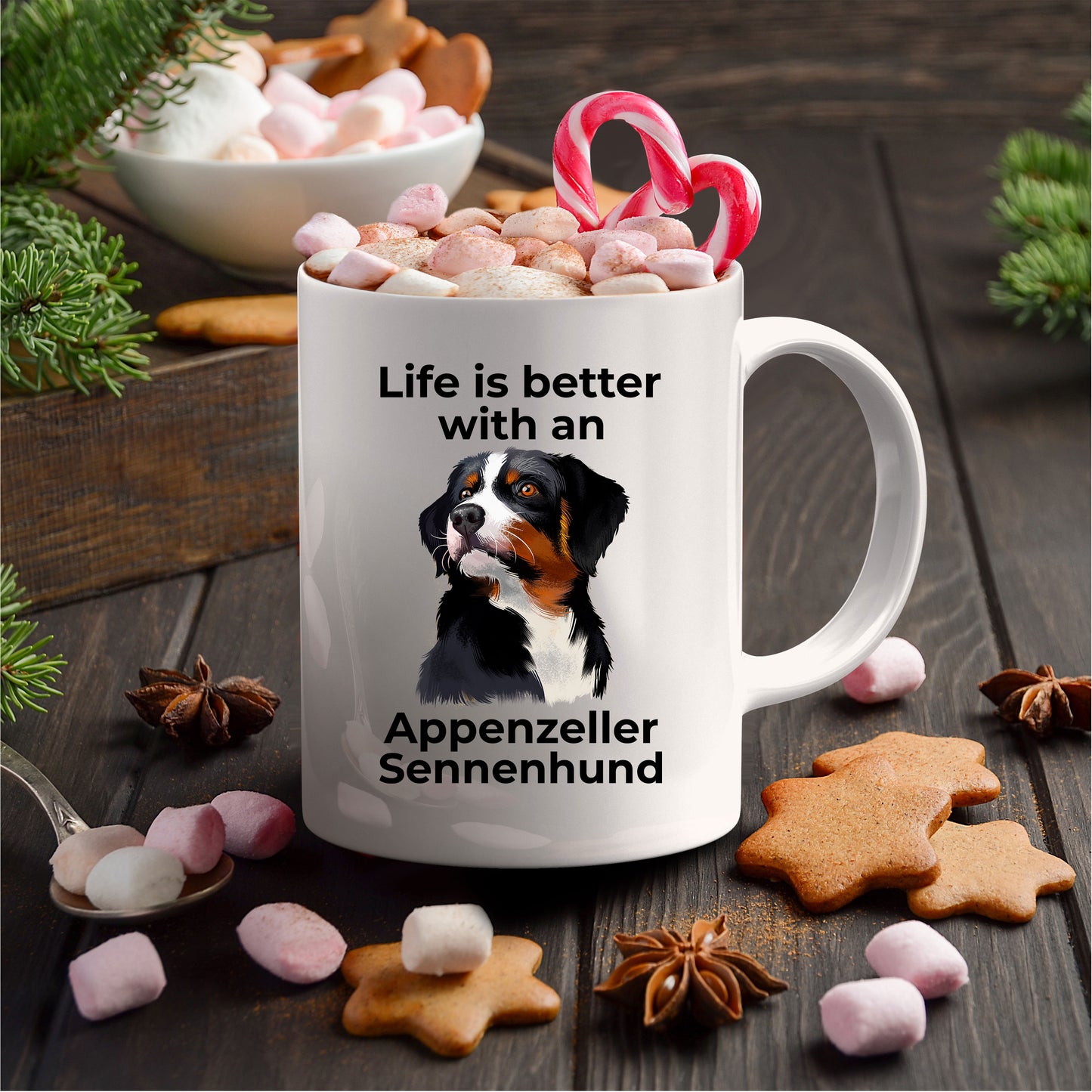 Life is Better with an Appenzeller Sennenhund – White Ceramic Mug for Dog Lovers - Mallard Moon