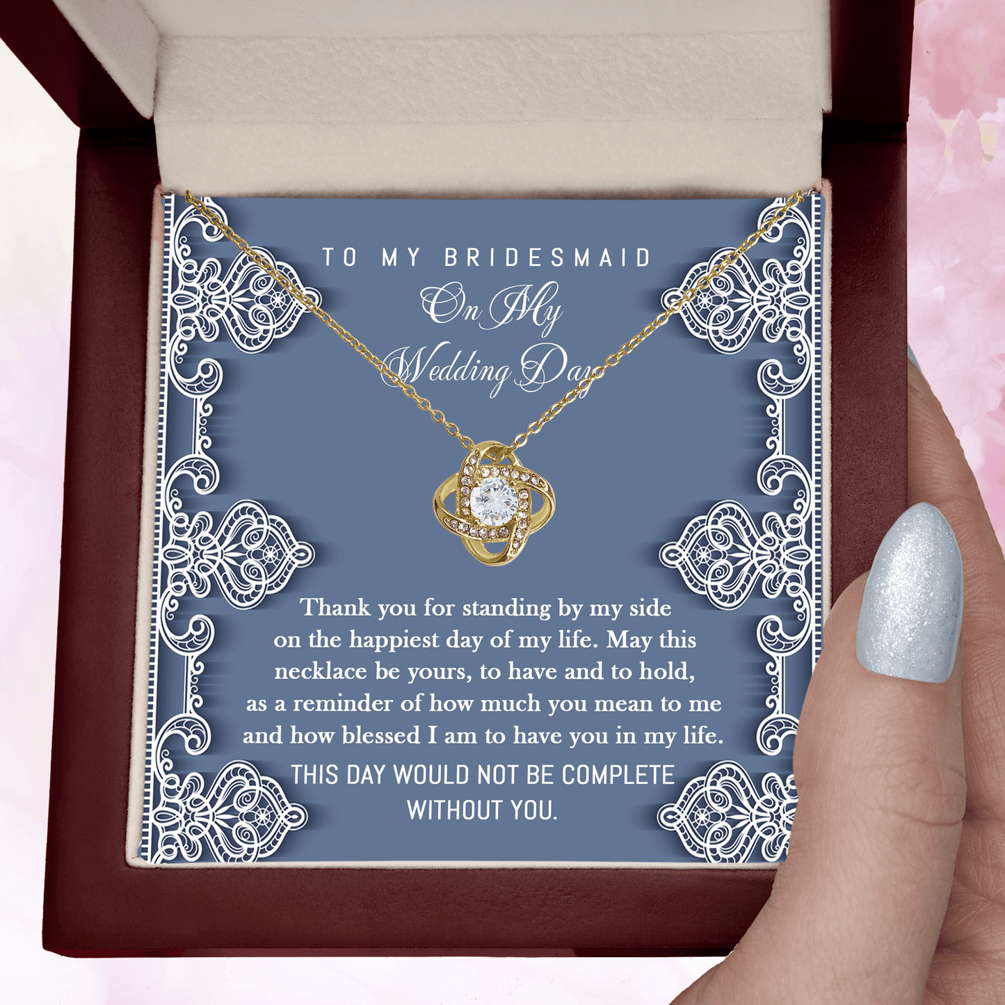 Bridesmaid Gift - Thank You for Standing By My Side Love Knot Pendant Necklace - Mallard Moon Gift Shop