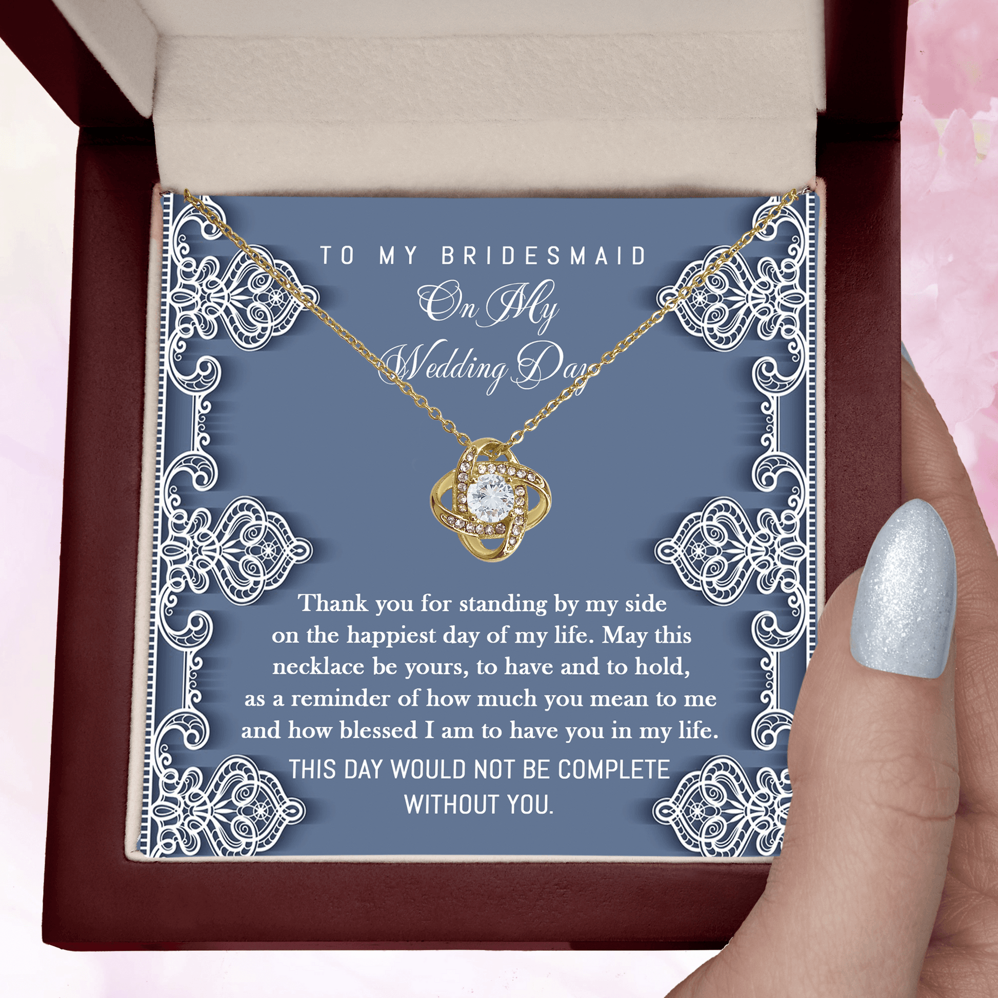 Bridesmaid Gift - Thank You for Standing By My Side Love Knot Pendant Necklace - Mallard Moon Gift Shop