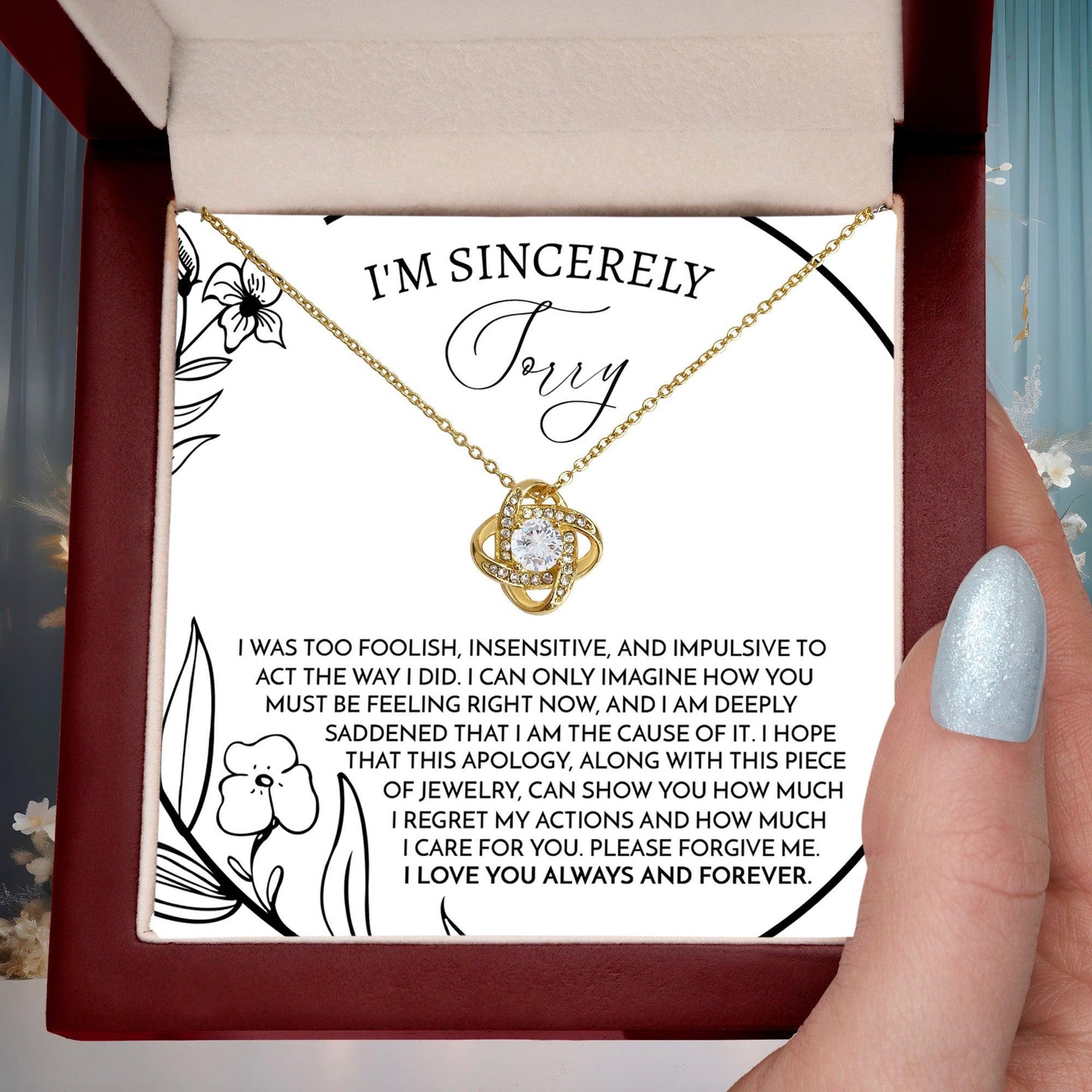 Apology Gift for Girlfriend, Wife, Soulmate -Sorry, Care For You - Love Knot Pendant Necklace - Mallard Moon Gift Shop