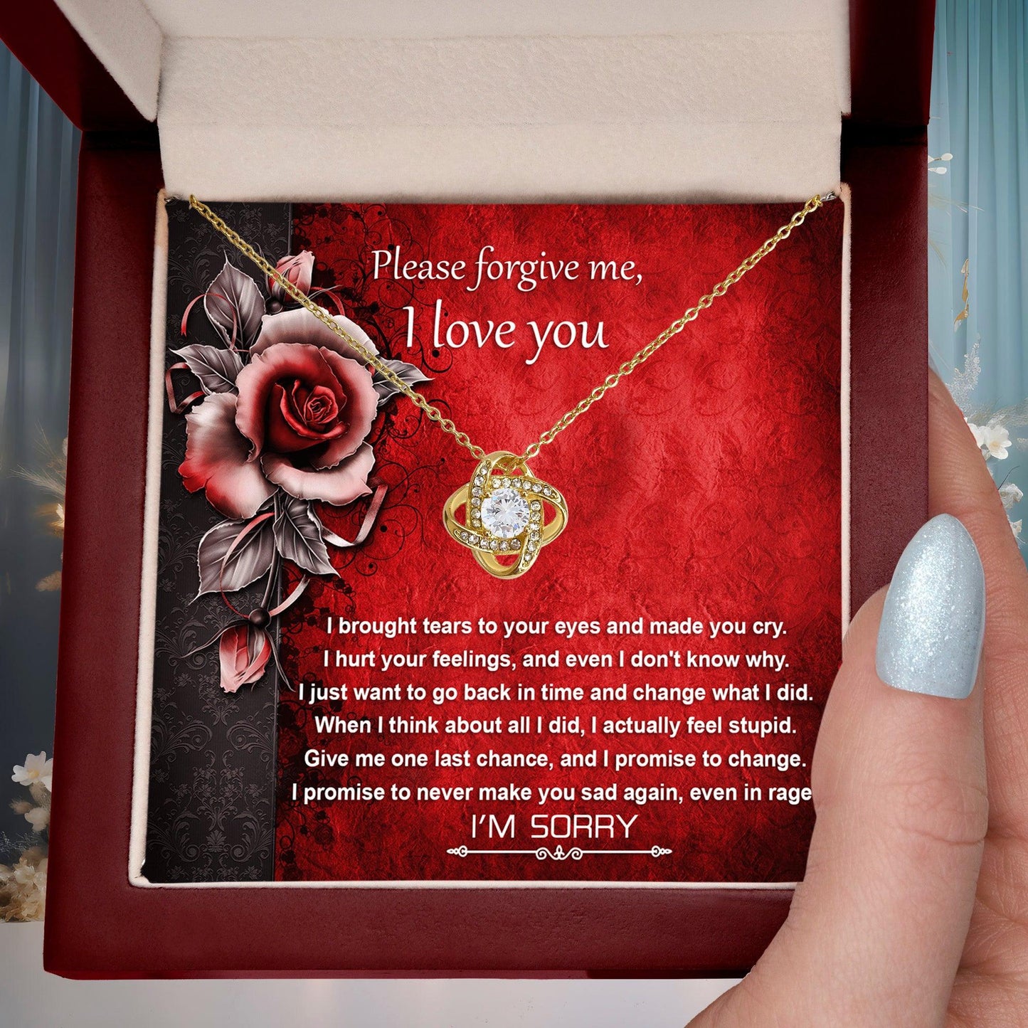 Apology Gift for Girlfriend, Wife, Soulmate - Sorry, One Last Chance - Love Knot Pendant Necklace - Mallard Moon Gift Shop
