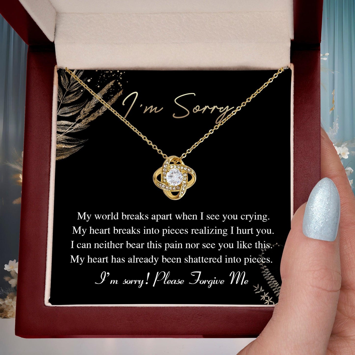 Apology Gift for Girlfriend, Wife, Soulmate - Sorry, See You Crying - Love Knot Pendant Necklace - Mallard Moon Gift Shop