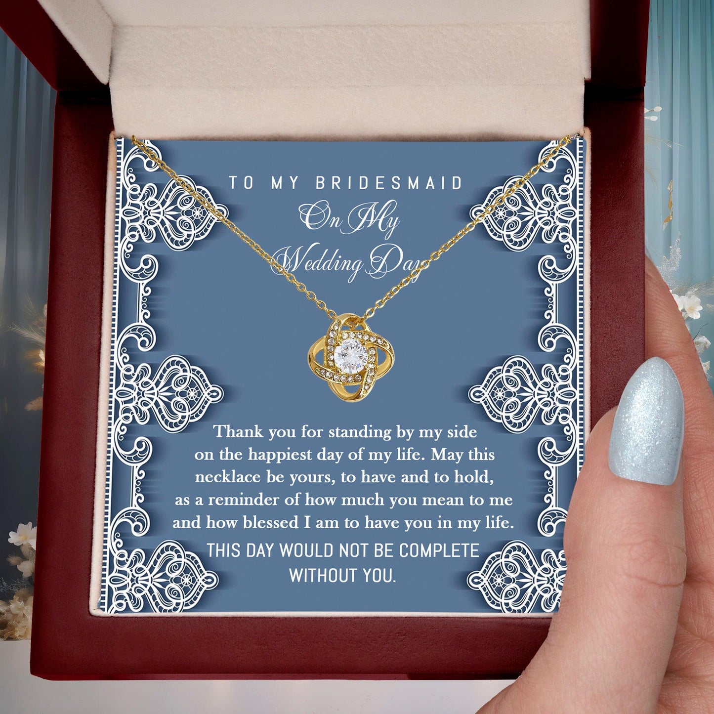 Bridesmaid Gift - Thank You for Standing By My Side Love Knot Pendant Necklace - Mallard Moon Gift Shop
