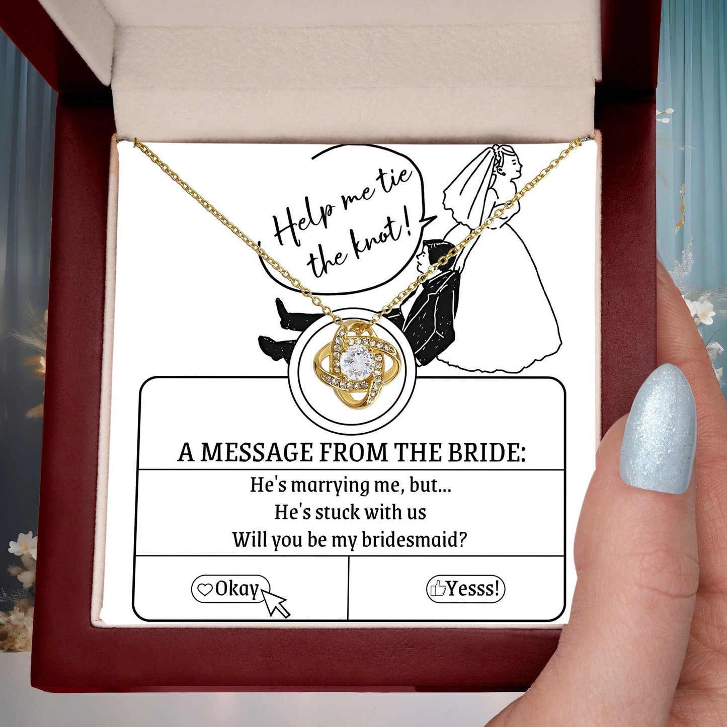 Bridesmaid Proposal Wedding Invite Will You Be My Bridesmaid Love Knot Pendant Necklace - Mallard Moon Gift Shop