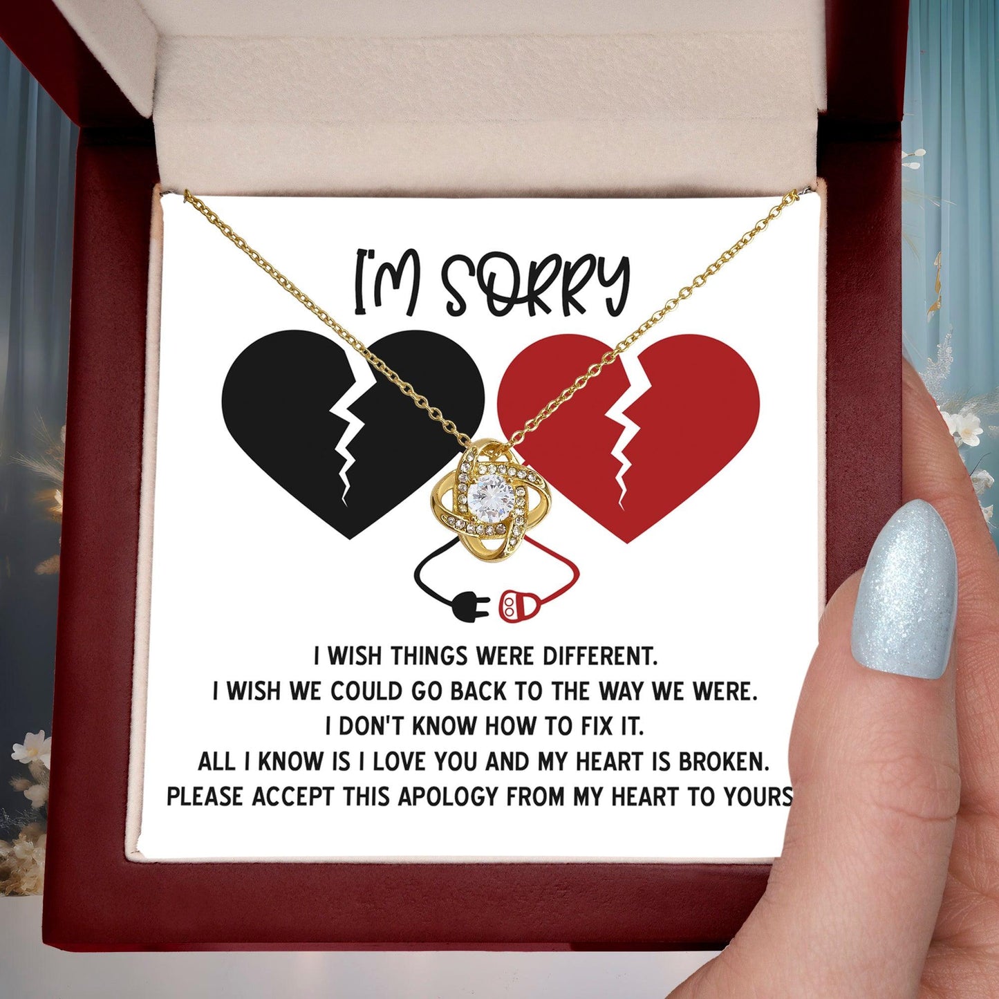 Apology Gift for Girlfriend, Wife, Soulmate - Sorry, Heart Is Broken - Love Knot Pendant Necklace - Mallard Moon Gift Shop