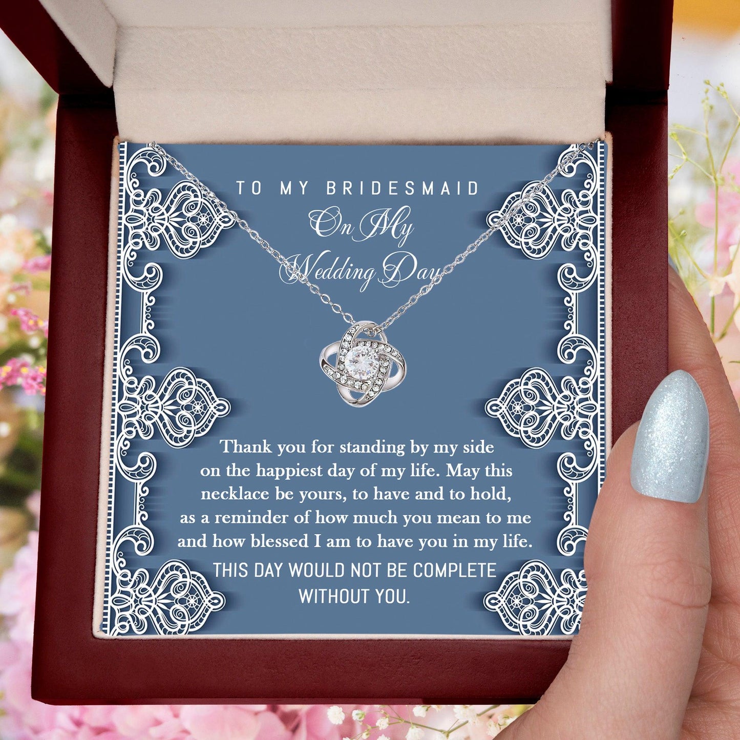 Bridesmaid Gift - Thank You for Standing By My Side Love Knot Pendant Necklace - Mallard Moon Gift Shop