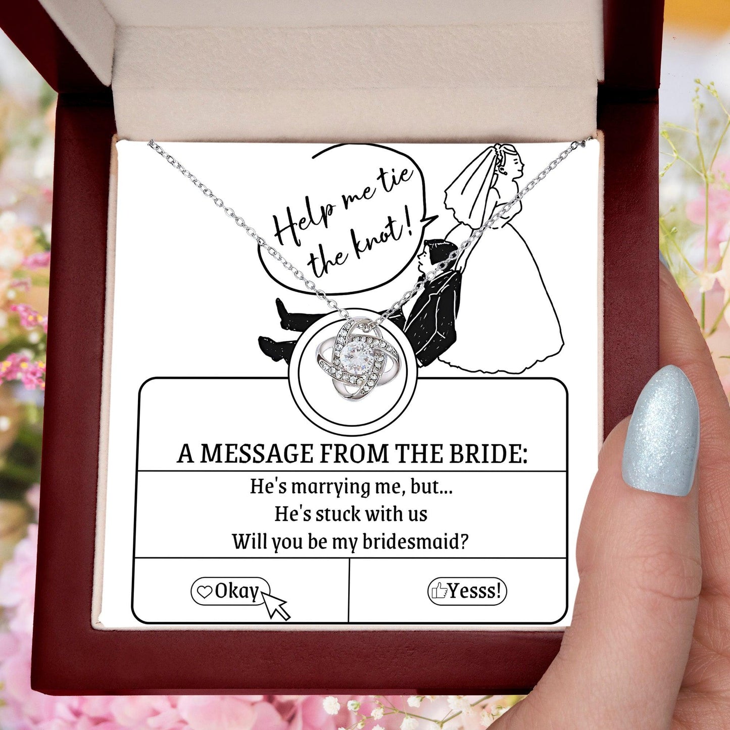 Bridesmaid Proposal Wedding Invite Will You Be My Bridesmaid Love Knot Pendant Necklace - Mallard Moon Gift Shop