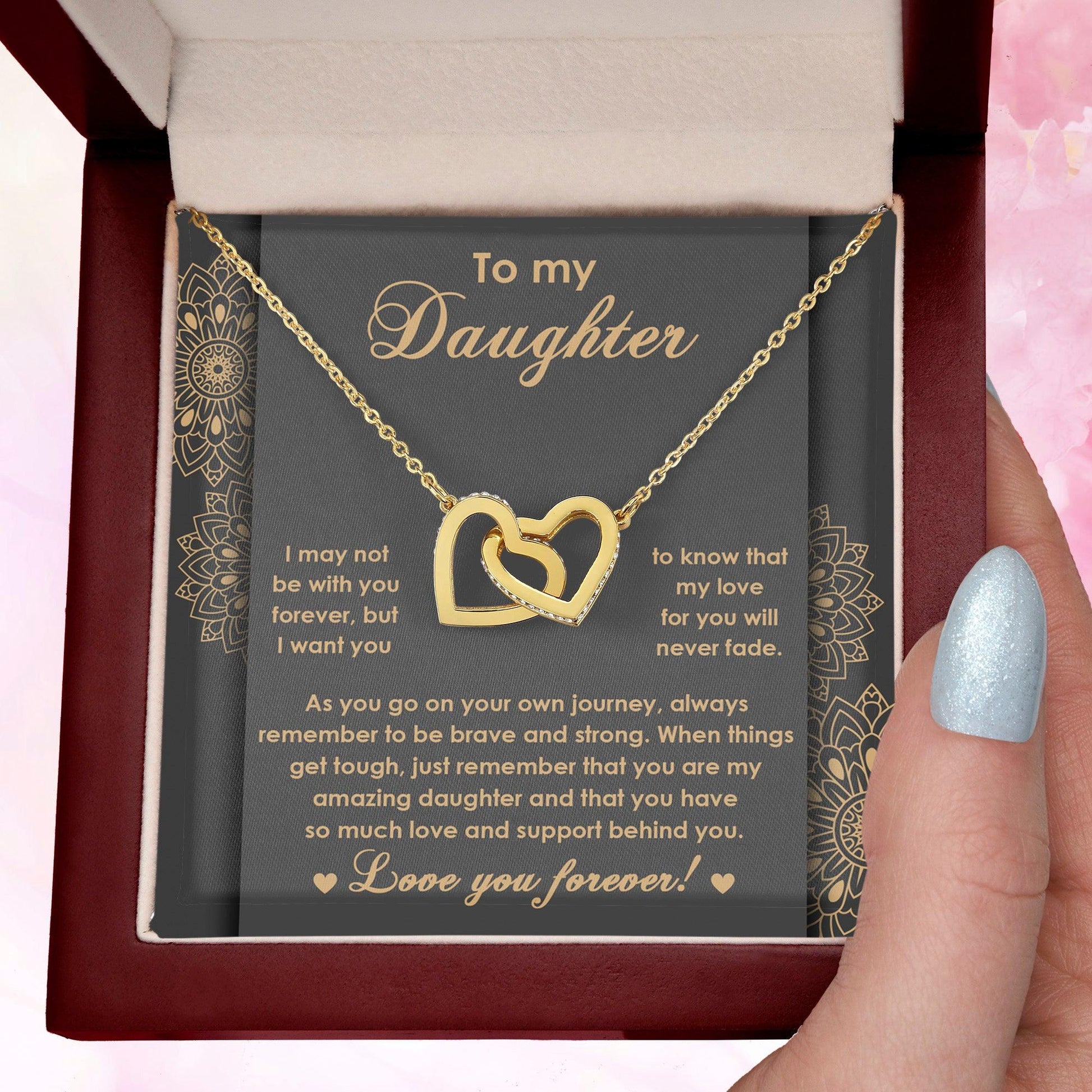 Gift for Birthday, Christmas - Daughter - Brave And Strong - Interlocking Hearts Necklace - Mallard Moon Gift Shop