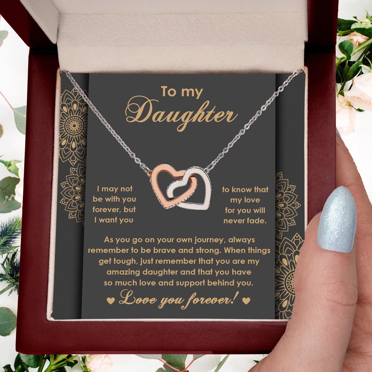 Gift for Birthday, Christmas - Daughter - Brave And Strong - Interlocking Hearts Necklace - Mallard Moon Gift Shop