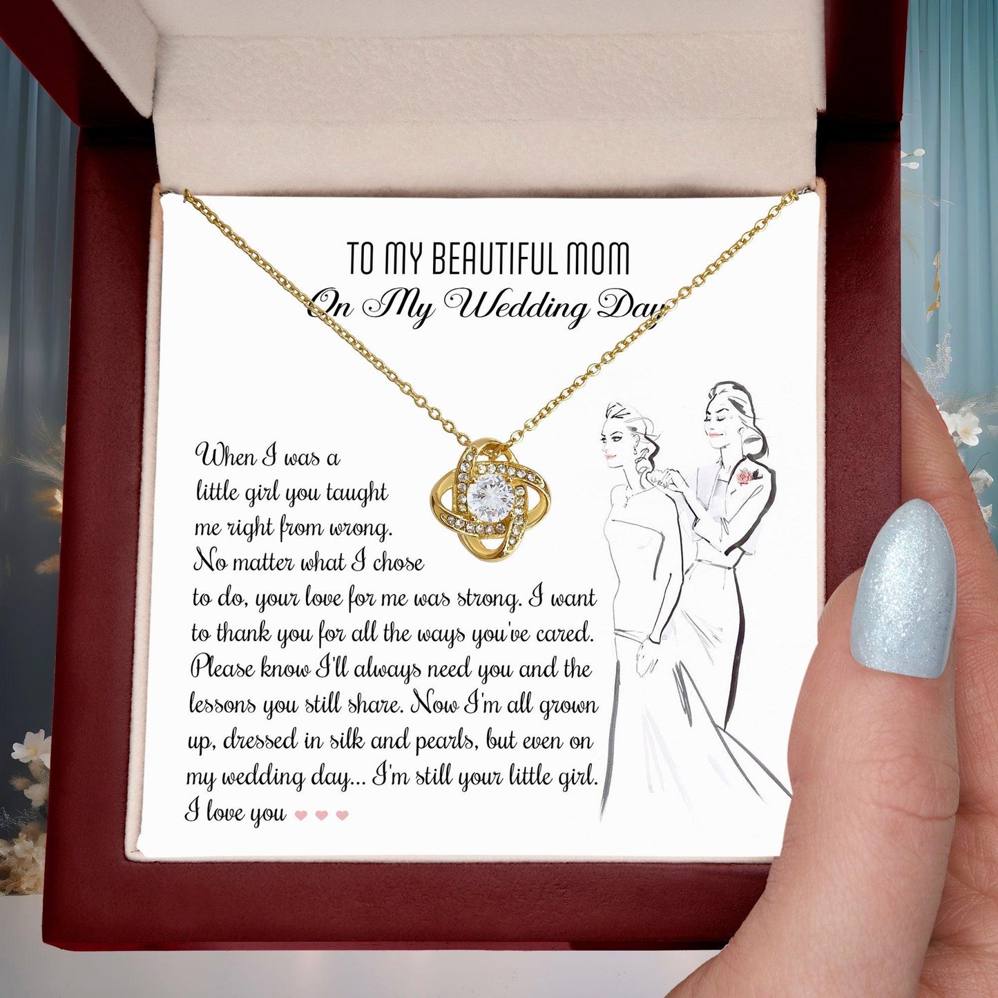 Gift for Mom Wedding Day Gift Always Your Little Girl Love Knot Pendant Necklace - Mallard Moon Gift Shop