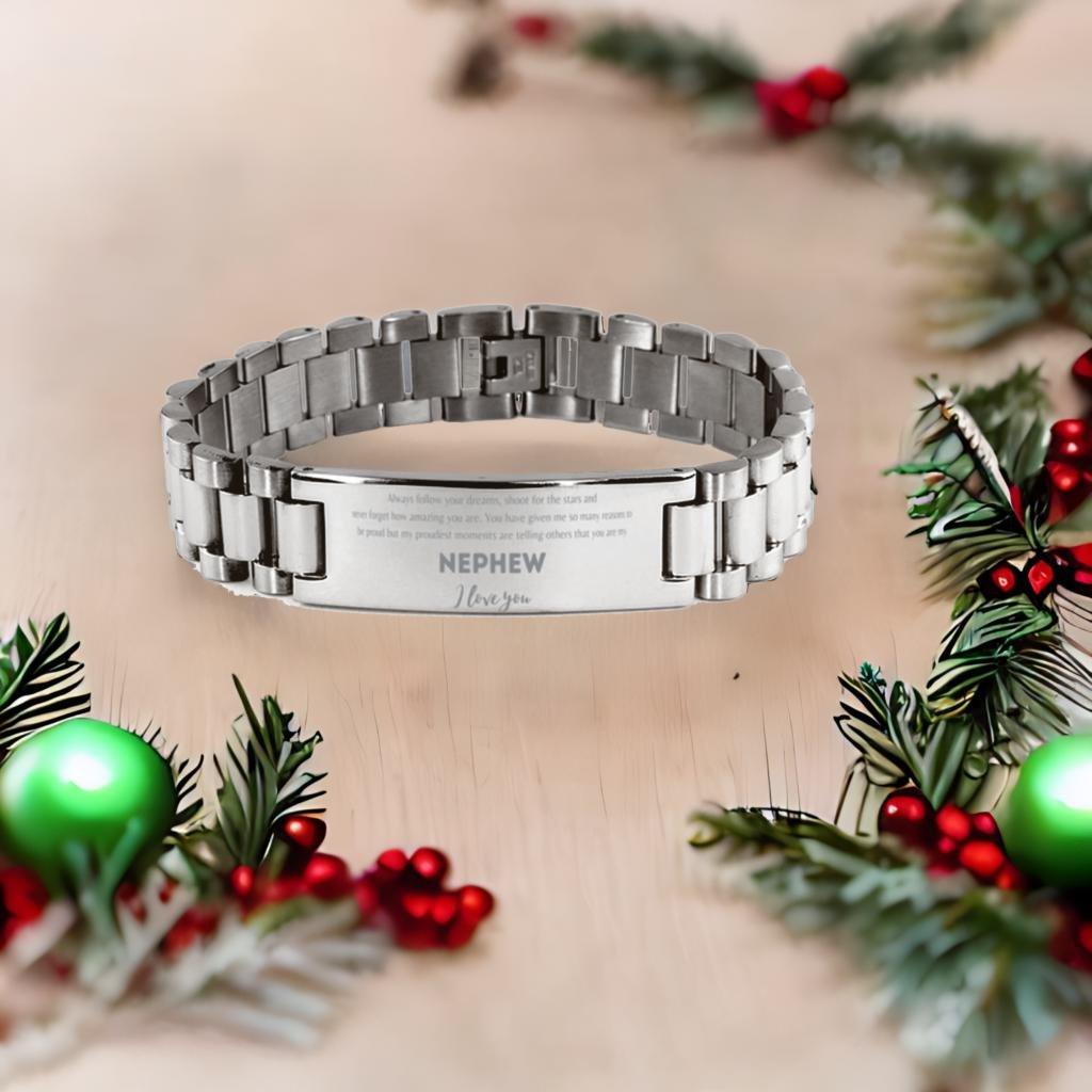 Nephew Ladder Stainless Steel Engraved Bracelet - Always Follow your Dreams - Birthday, Christmas Holiday Jewelry Gift - Mallard Moon Gift Shop