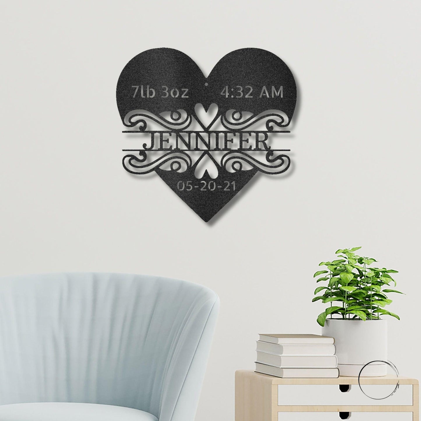 Newborn Baby Love Monogram Personalized Indoor Outdoor Steel Wall Sign Art - Mallard Moon Gift Shop