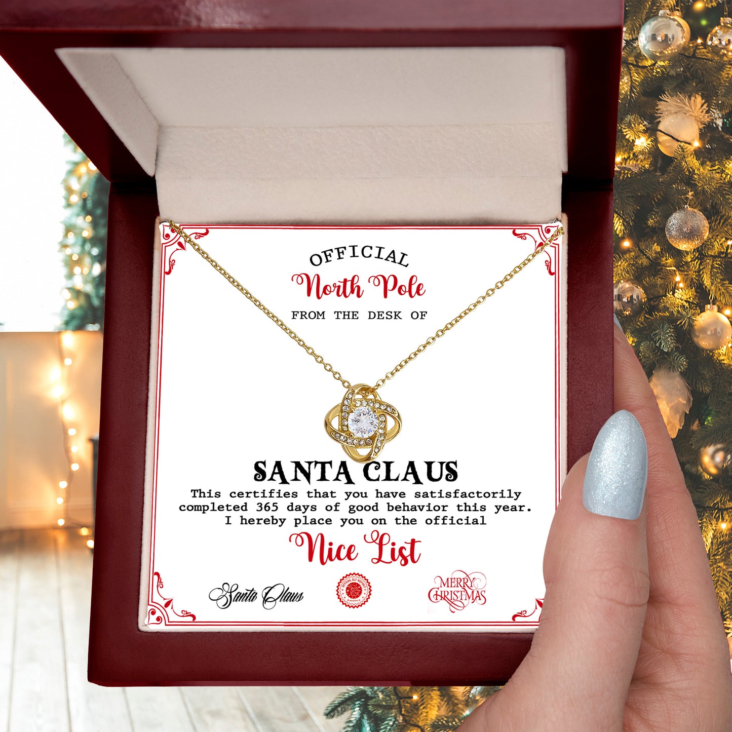 Nice List - North Pole - Love Knot Pendant Necklace - Mallard Moon Gift Shop