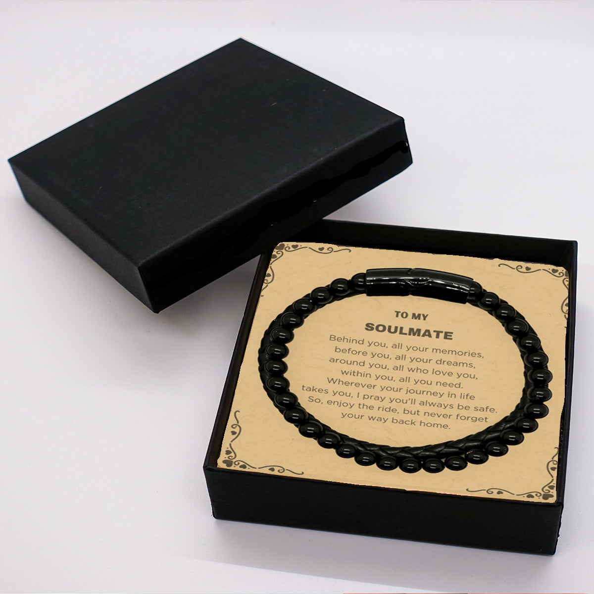 Inspirational Soulmate Braided Stone Leather Bracelet - Behind you, all your Memories,- Birthday, Christmas Holiday Gifts - Mallard Moon Gift Shop