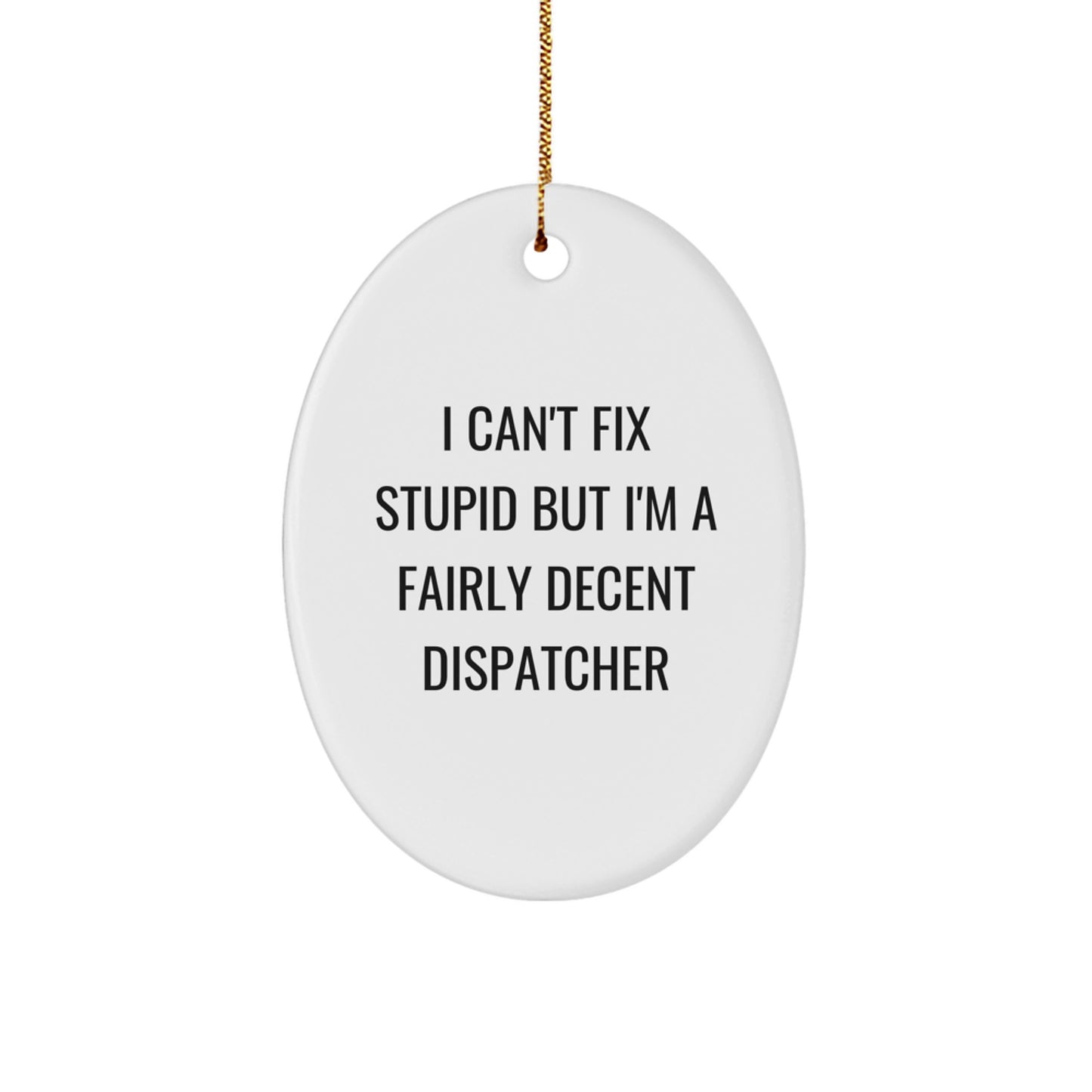 Dispatcher Gifts for Men, Funny Oval Ornament with I Can't Fix Stupid Quote, Christmas Unique Gifts from Friends - Image 1