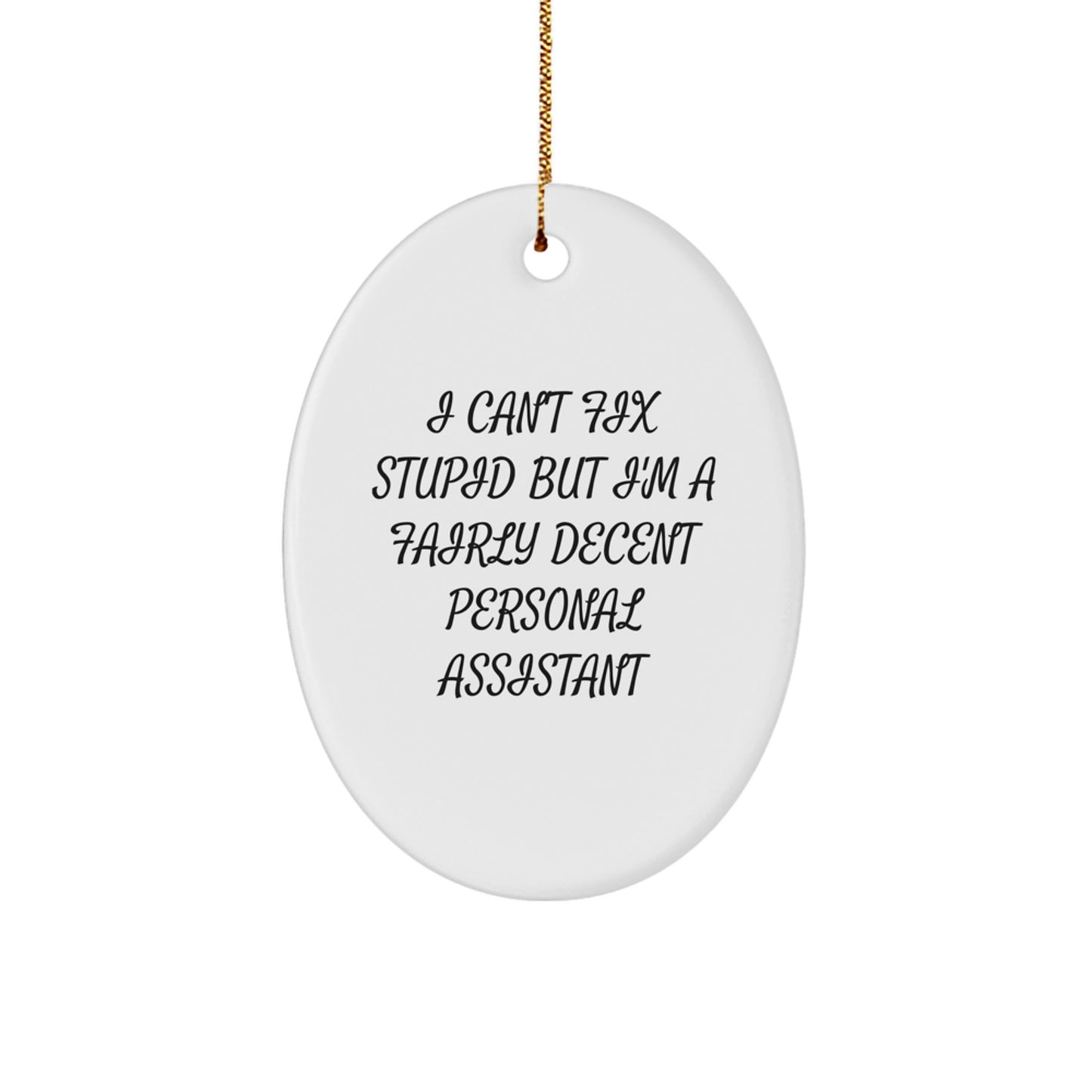 Funny Personal Assistant Gifts for Men - Oval Ornament, I 'Can't Fix Stupid' Decent Assistant, Christmas Unique Gifts from Friends - Image 1