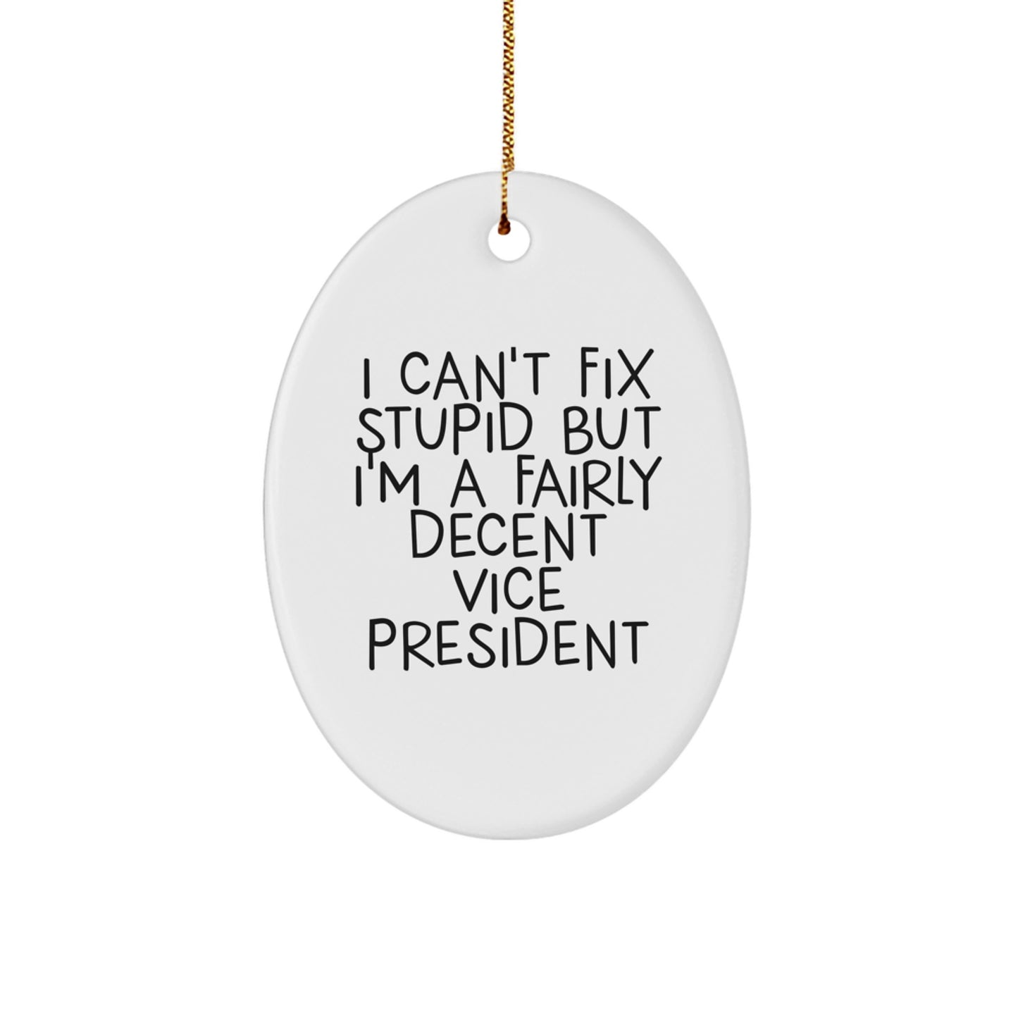 Funny Vice President Oval Ornament Gifts from Friends for Men Women Coworkers Family - I Can't Fix Stupid But I'm A Fairly Decent Vice President - Image 1